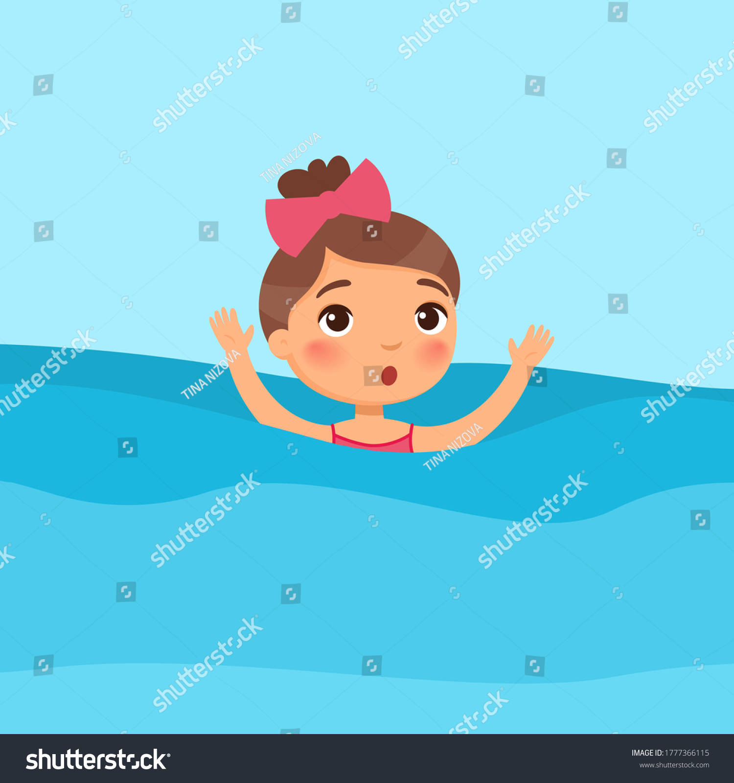 Scared Little Girl Swimming Flat Vector Stock Vector (Royalty Free ...