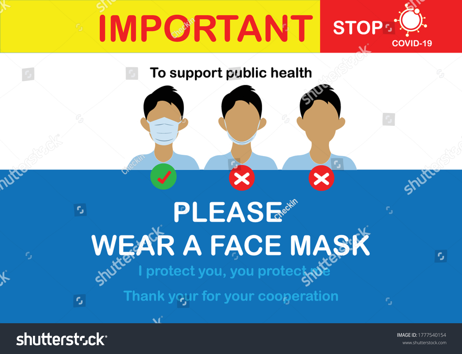 Wear Mask Sign Important Notice Wear Stock Vector (Royalty Free ...