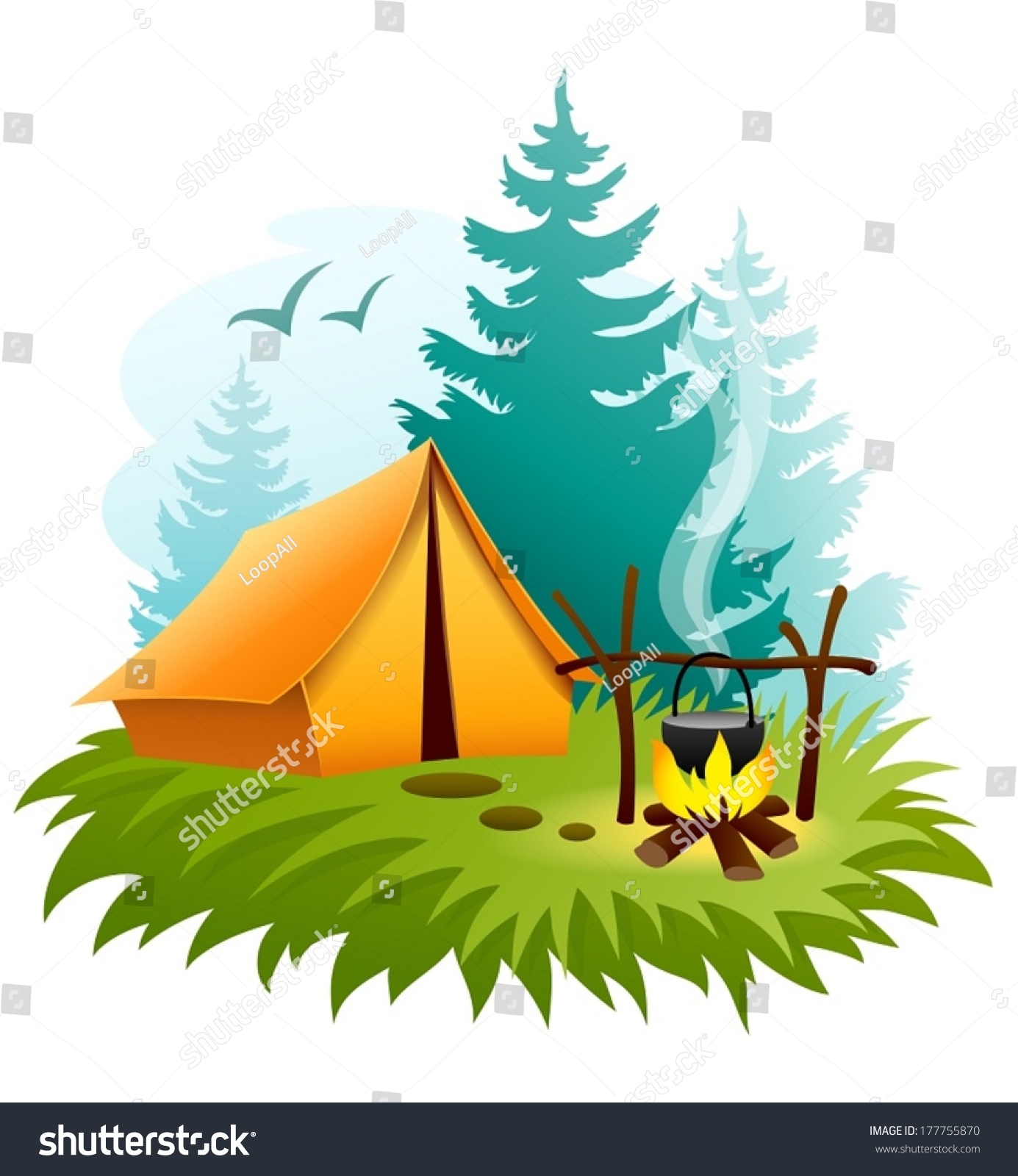 Camping Forest Tent Campfire Eps10 Vector Stock Vector (Royalty Free ...