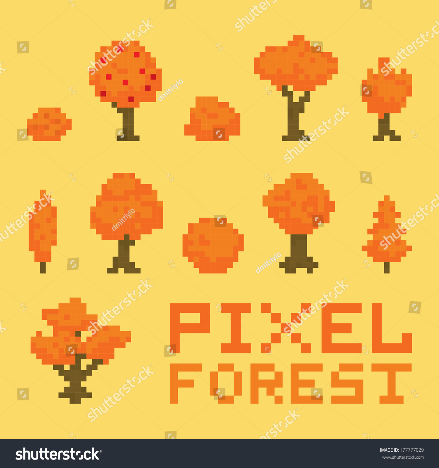 Pixel Art Autumn Forest Isolated Vector Stock Vector Royalty Free