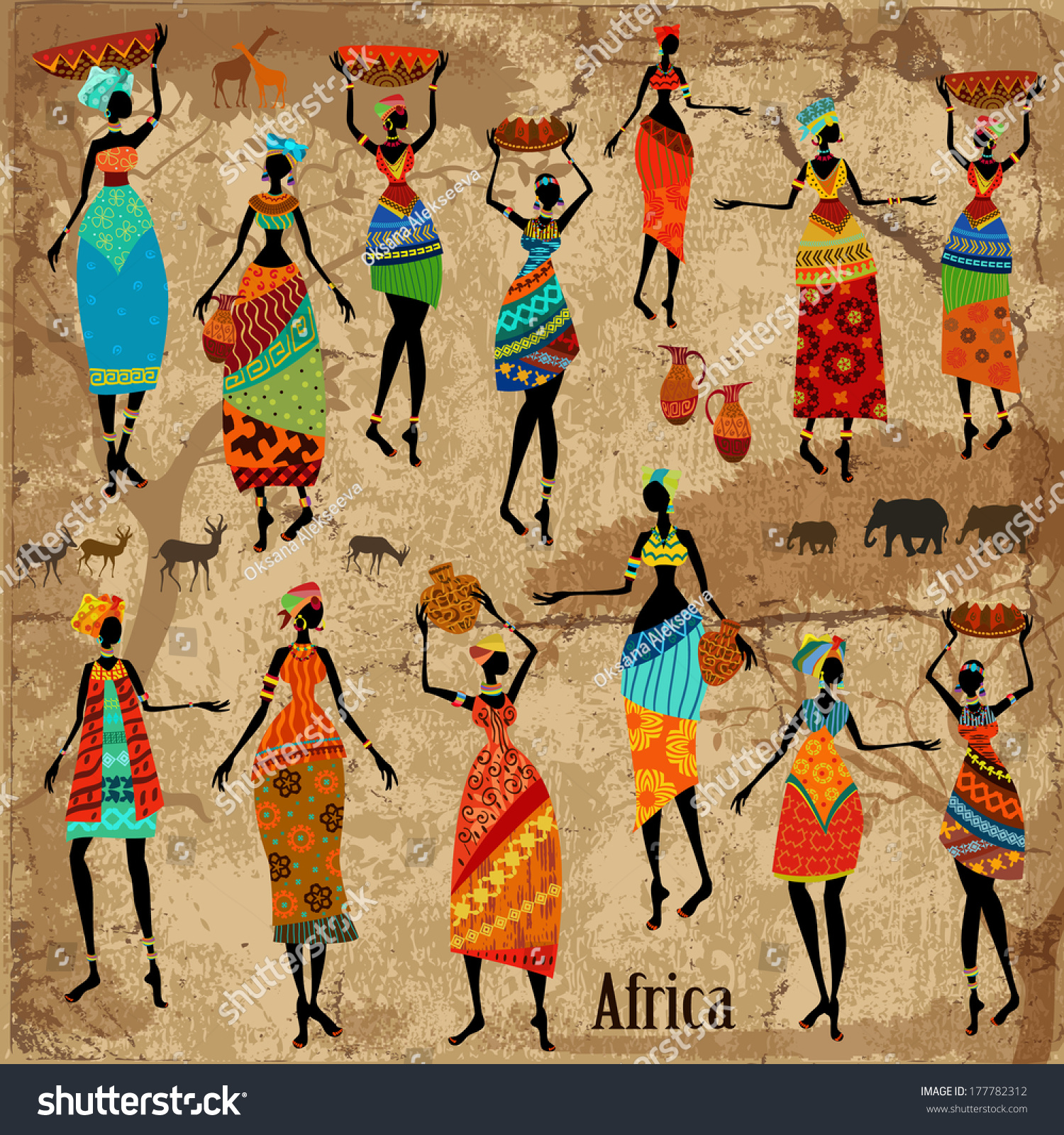 Vintage Background Beautiful African Women Stock Vector (Royalty Free ...