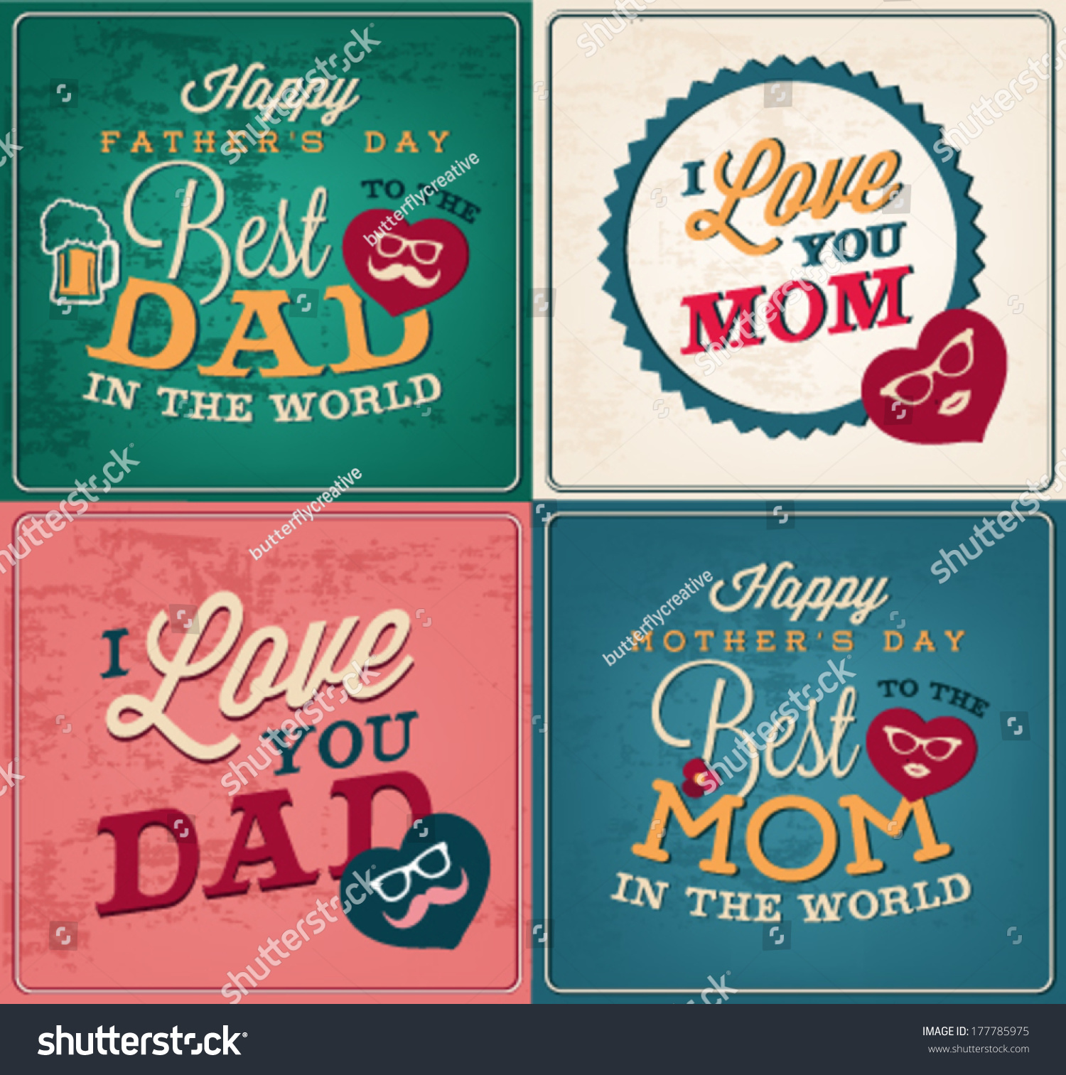 Collection Mothers Fathers Day Greeting Card Stock Vector (Royalty Free
