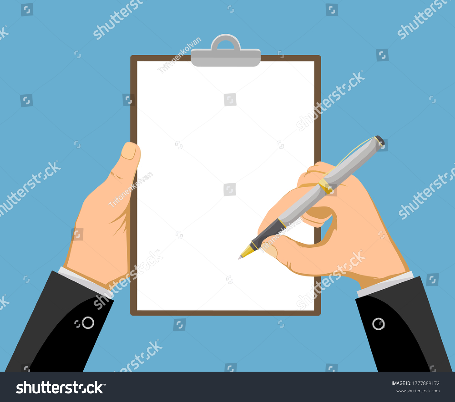 Human Hands Holding Clipboard Blank Sheet Stock Vector (Royalty Free ...