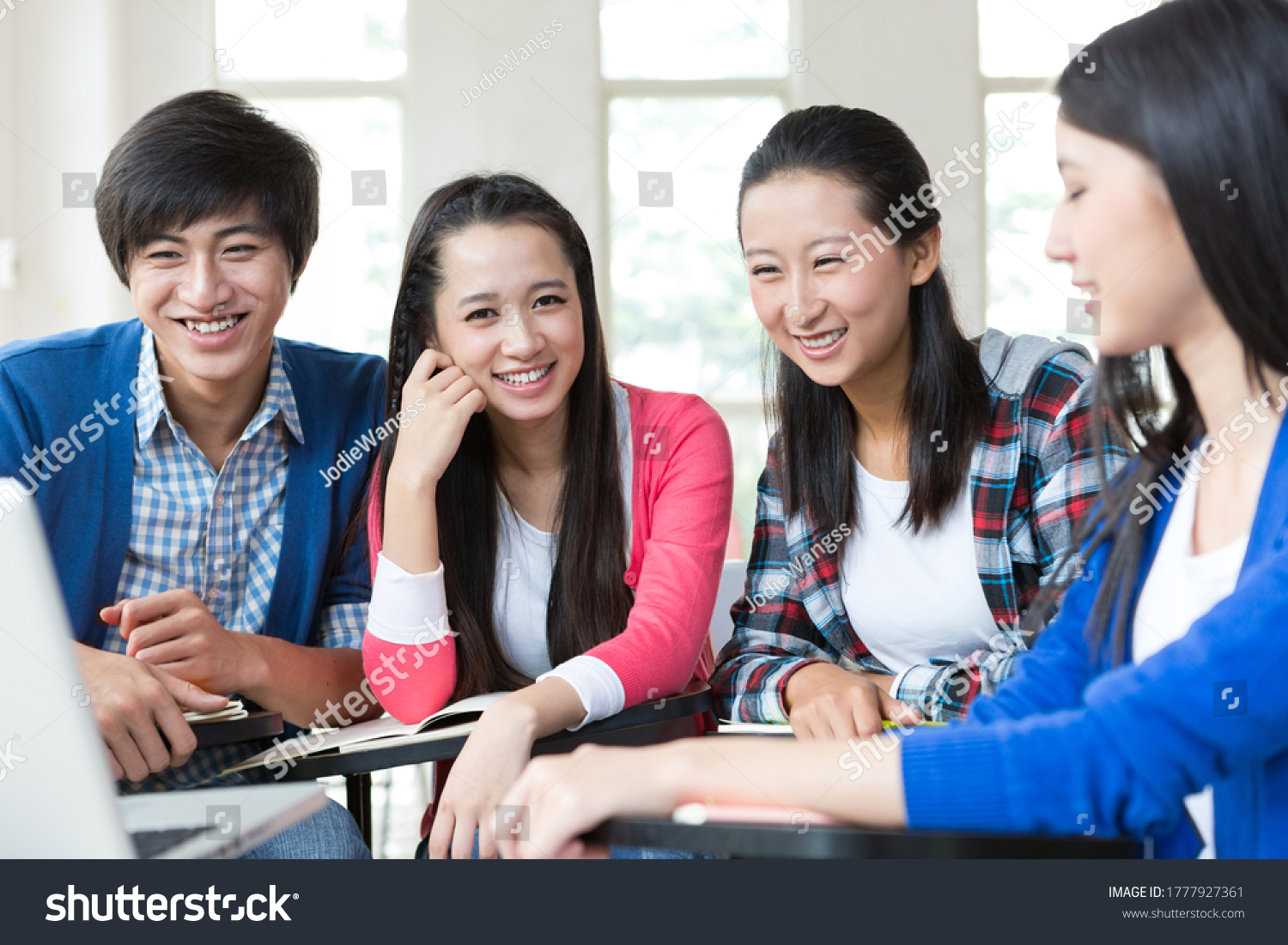 Asian College Students Group Discussion Classroom Stock Photo ...