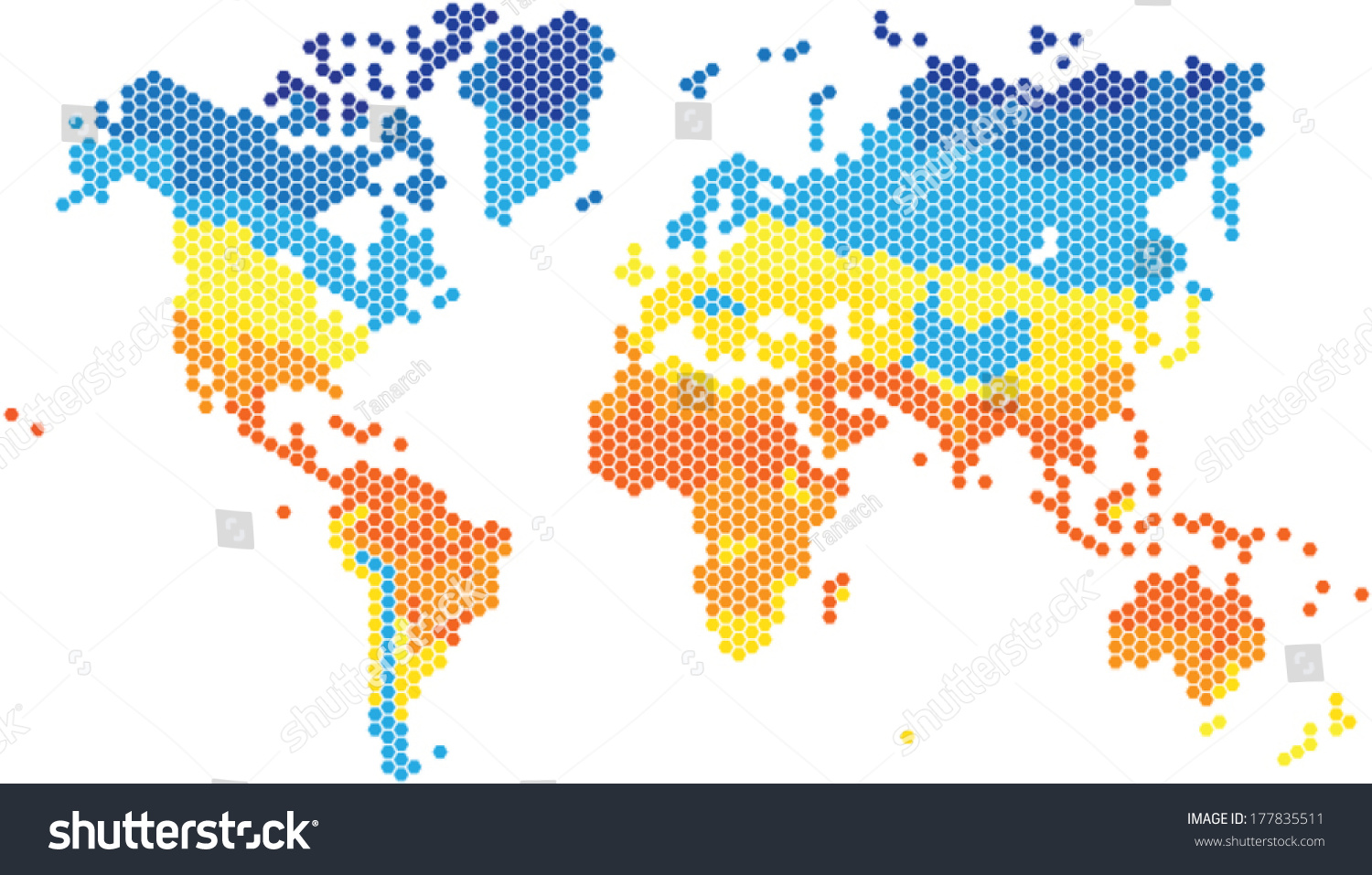 Hexagon Shape World Map Various Colors Stock Vector (Royalty Free ...