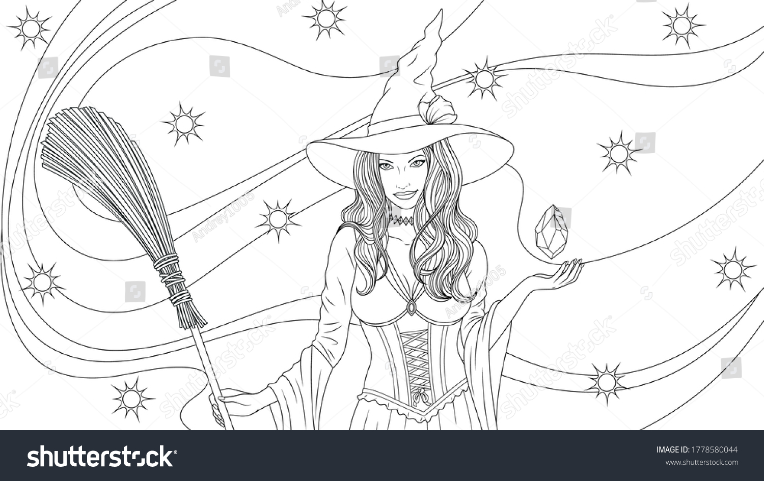 Vector Illustration Beautiful Witch Broom Conjures Stock Vector