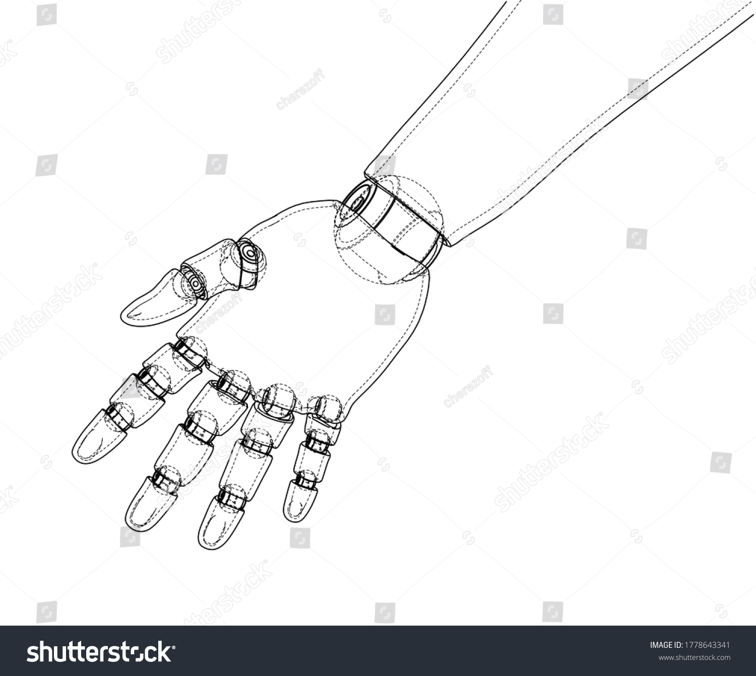 Robot Hand Outline 3d Illustration Wireframe Stock Illustration ...