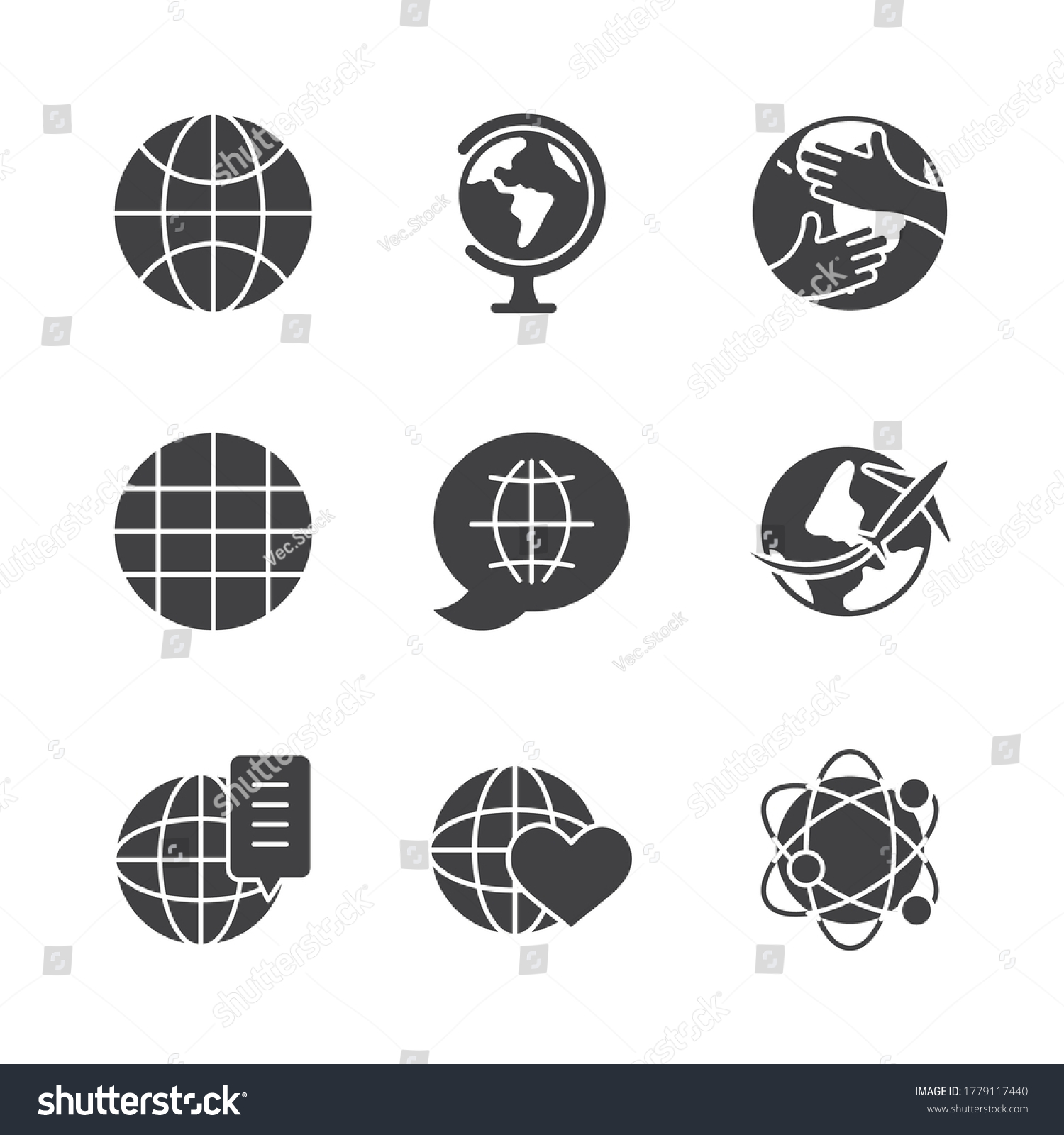 Global Network And World Icon Set Over White Background, Silhouette