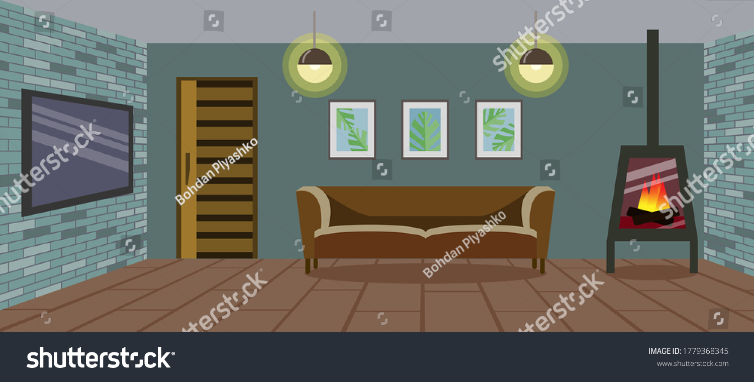 Cozy Bedroom Design Bed Fireplace Paintings Stock Vector (Royalty Free ...