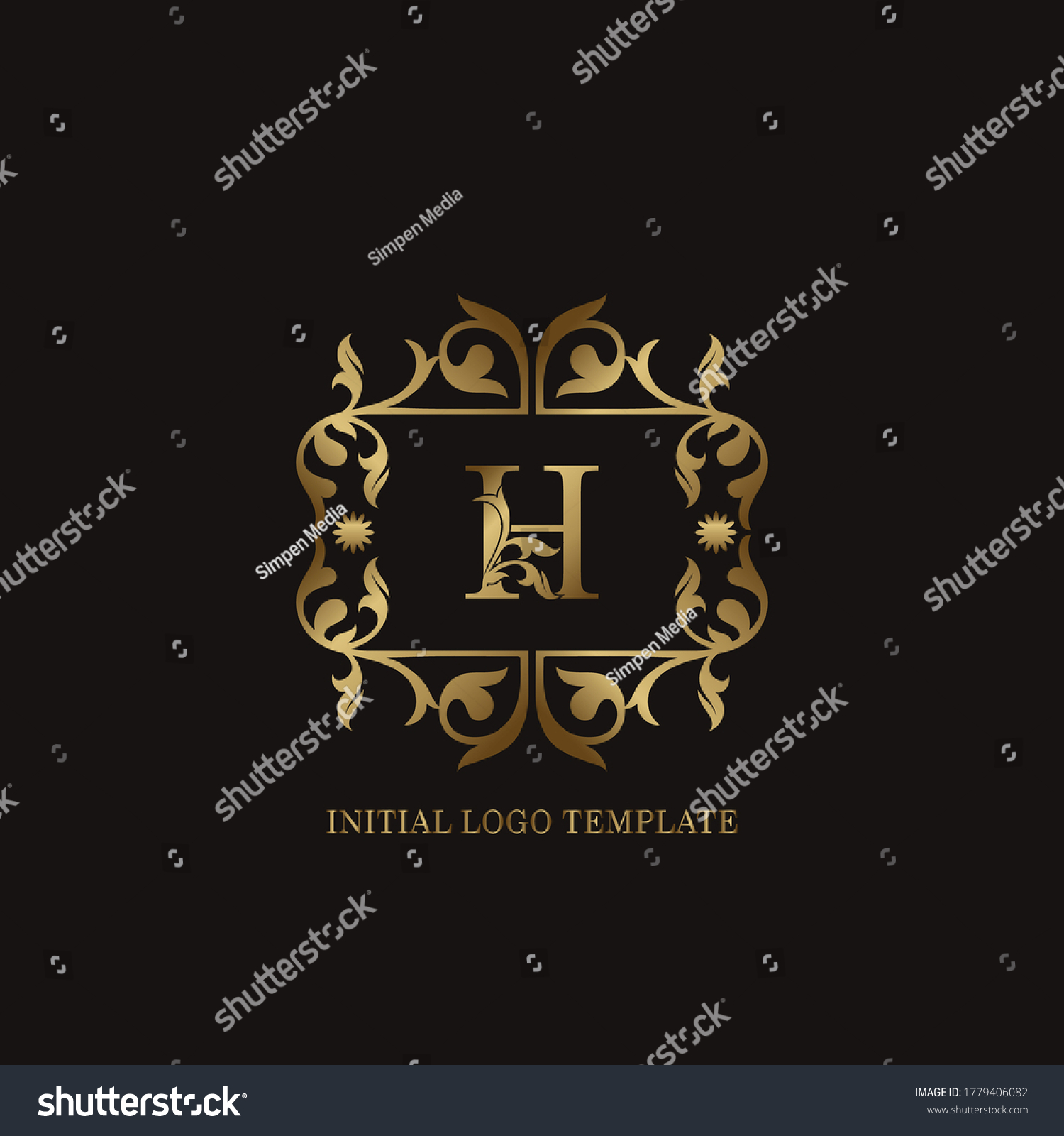 Golden H Initial Logo Frame Emblem Stock Vector (Royalty Free ...