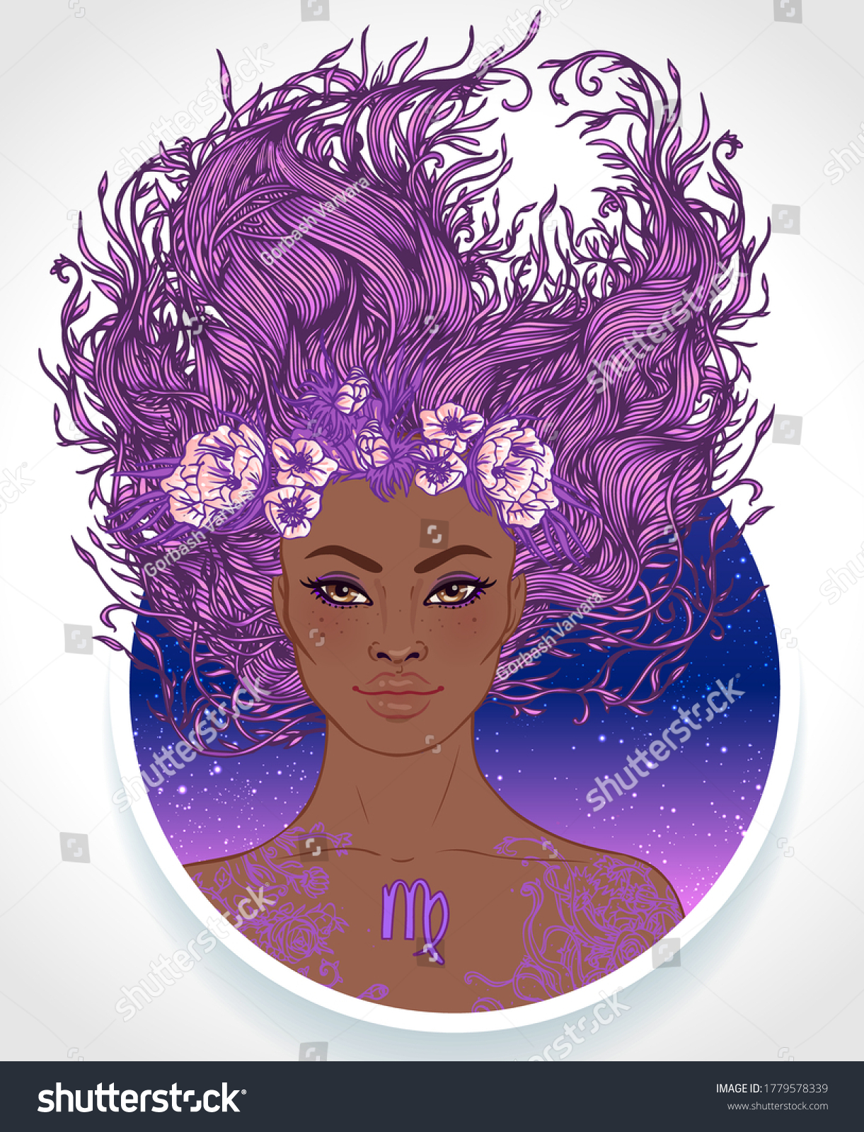 Illustration Virgo Astrological Sign Beautiful African Stock Vector ...