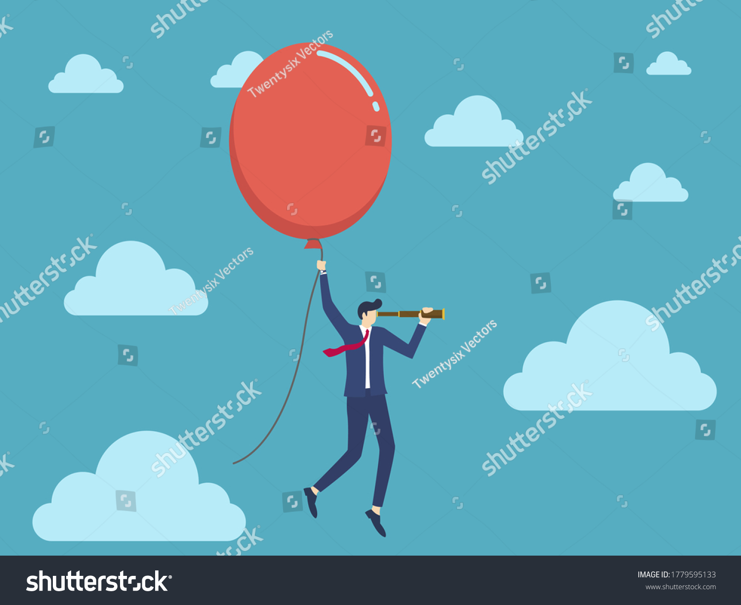 Balloon Pulls Businessman Search Mid Air Stock Vector (Royalty Free ...