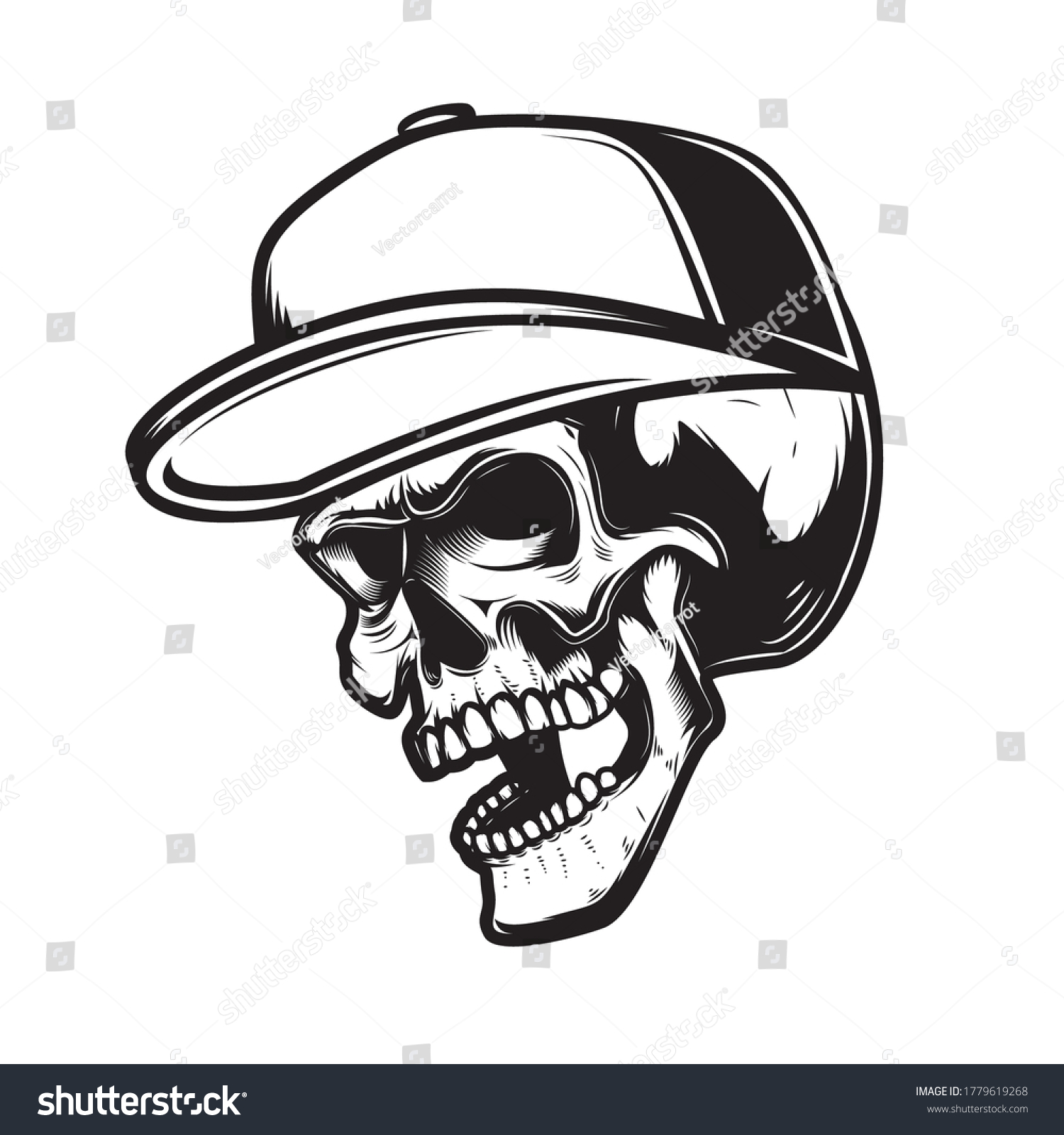 Illustration Skull Baseball Cap Engraving Style Stock Vector (Royalty ...