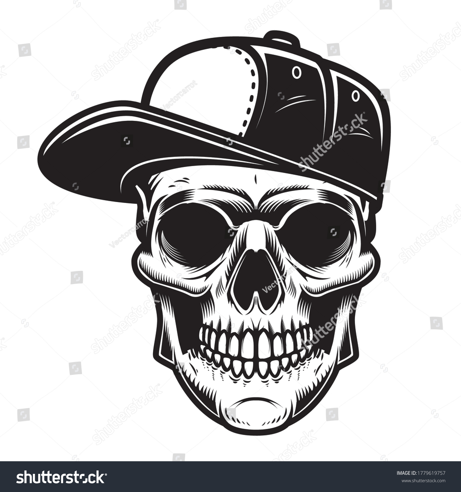 Illustration Skull Baseball Cap Engraving Style Stock Vector (Royalty ...