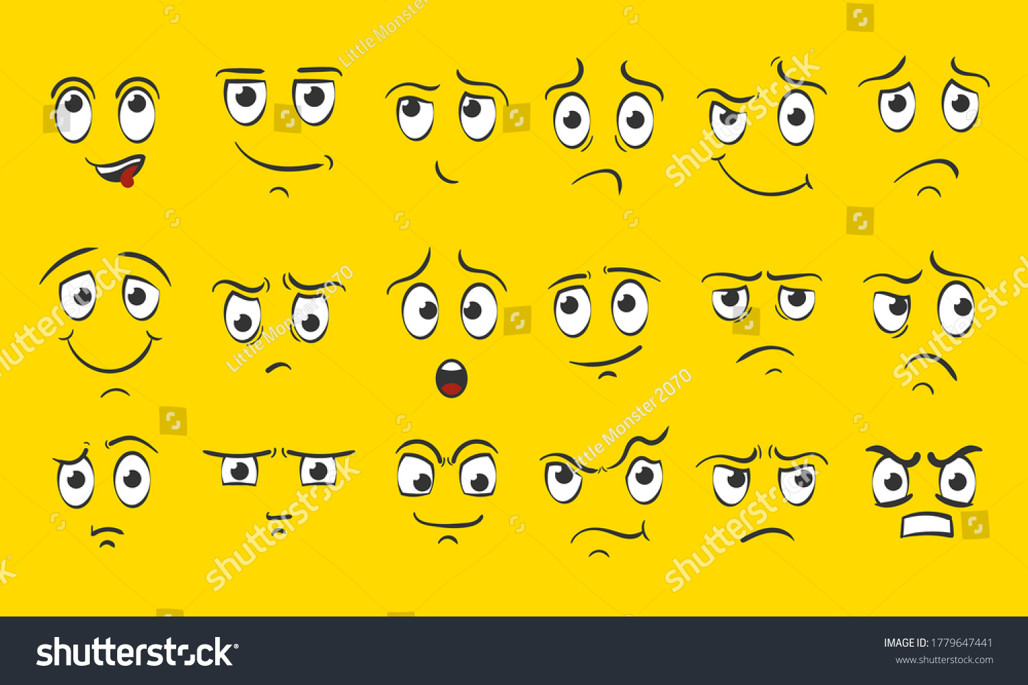 Funny Cartoon Faces Emotions Happy Surprised Stock Vector (Royalty Free ...