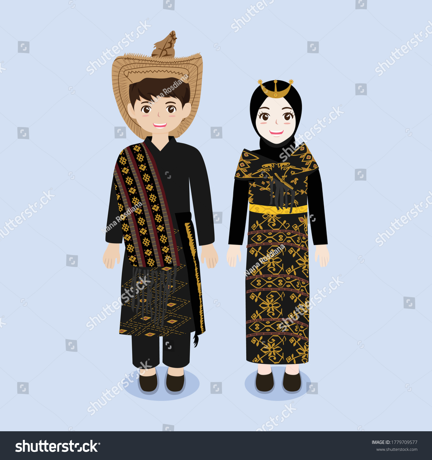 Indonesian Couple Wearing Rote Nusa Tenggara Stock Vector (Royalty Free ...