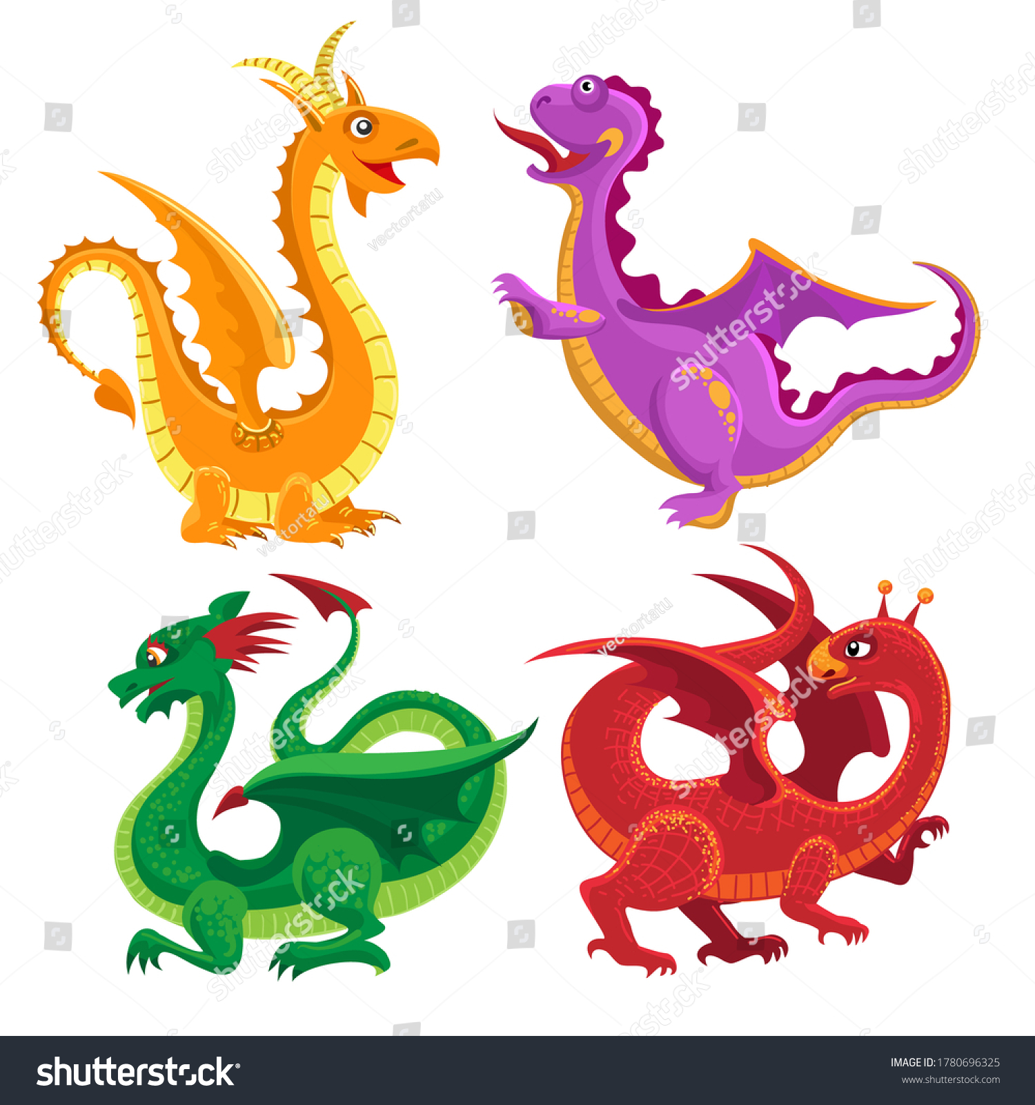 Cute Medieval Dragons Cartoon Magic Monster Stock Vector (Royalty Free ...