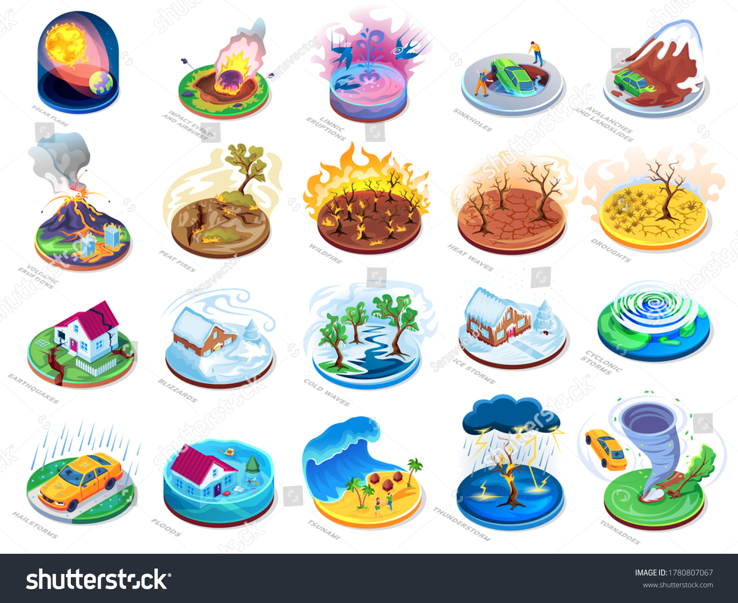 Natural Disasters Vector Isometric Flat Icons Stock Vector (Royalty ...