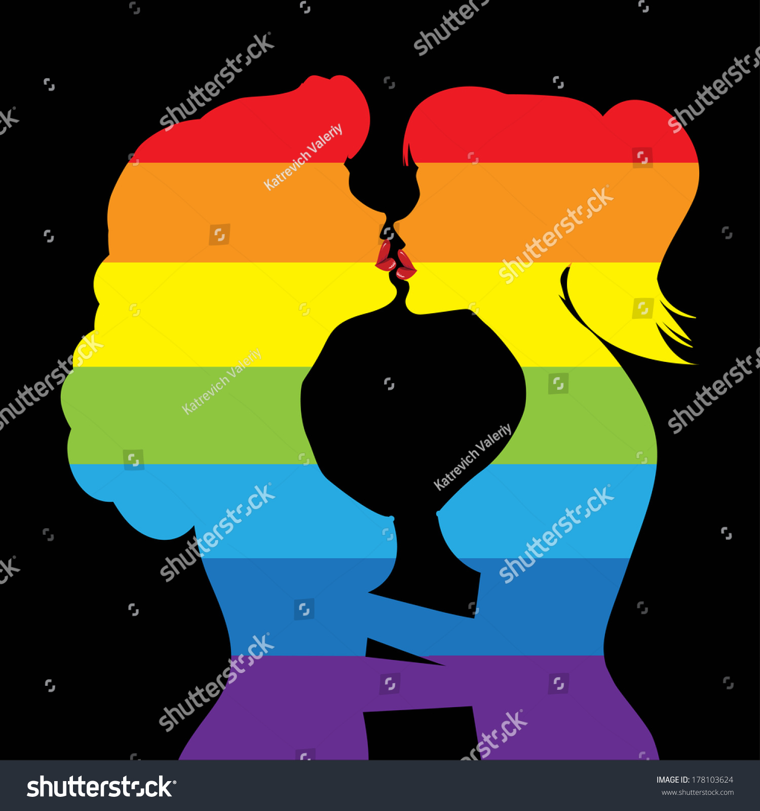 Lesbians Kiss Iridescent Silhouettes Two Women Stock Vector Royalty Free Shutterstock