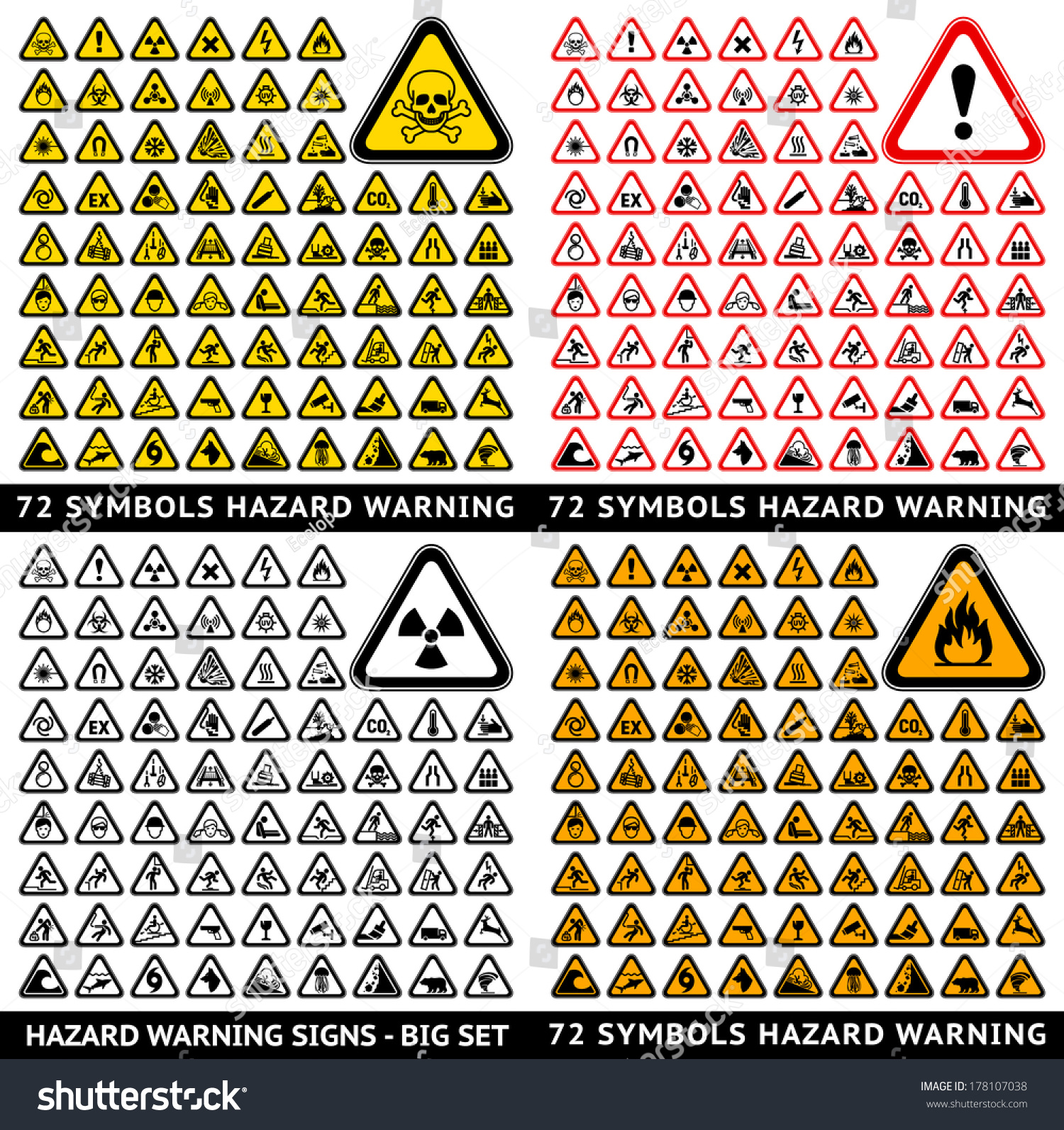 Big symbols. All Hazard symbols. Знак треугольник 72.