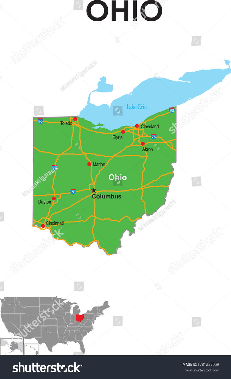 Ohio Map Map Depicts State Capitals Stock Vector (Royalty Free ...