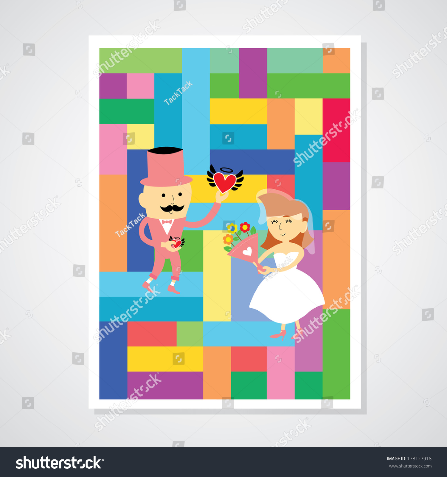 Cartoon Wedding Invitation Card Template Stock Vector (Royalty Free
