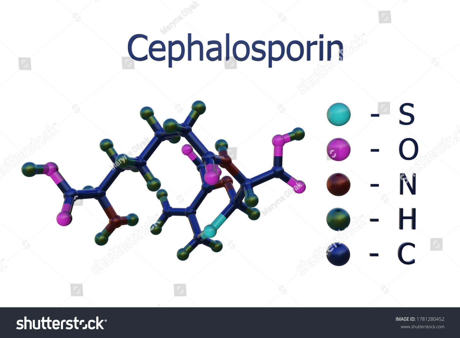 molecular-model-cephalosporin-isolated-on-white-stock-illustration