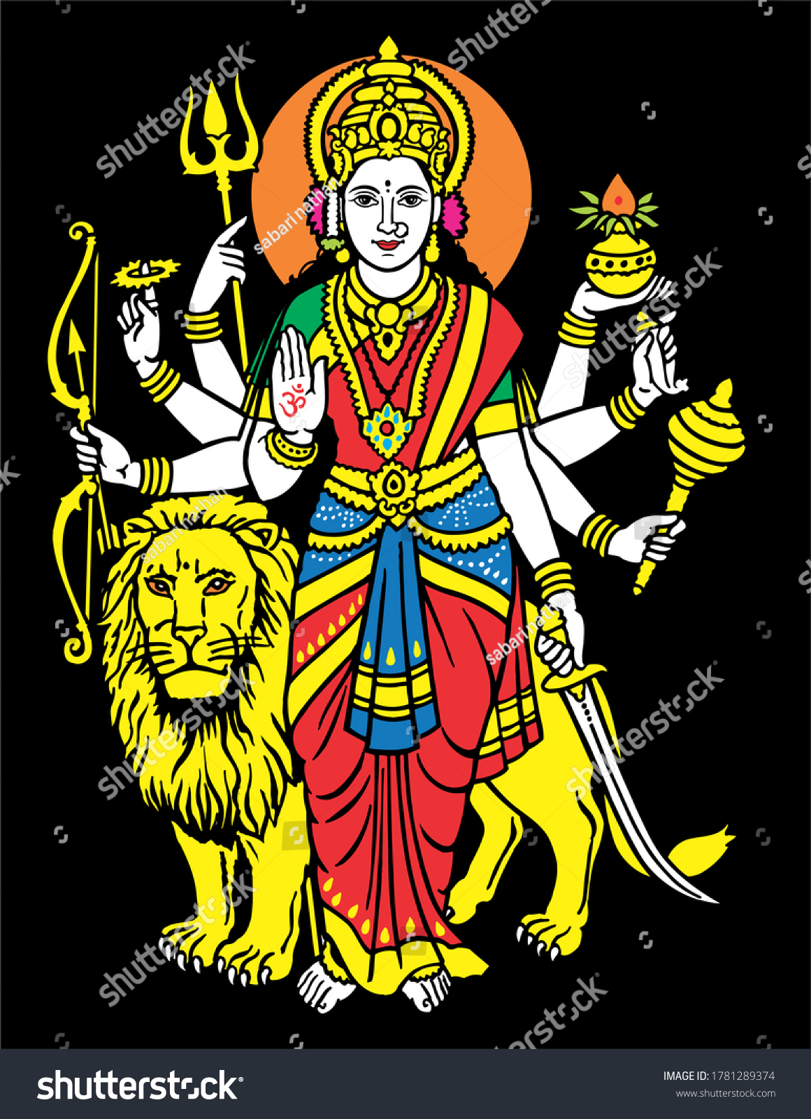 Hindu God Bhadrakali Art Vector Stock Vector (Royalty Free) 1781289374 ...