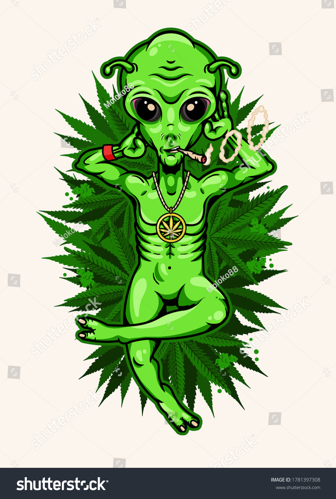 Alien Jamb Chilling On Cannabis Field Stock Vector (Royalty Free ...