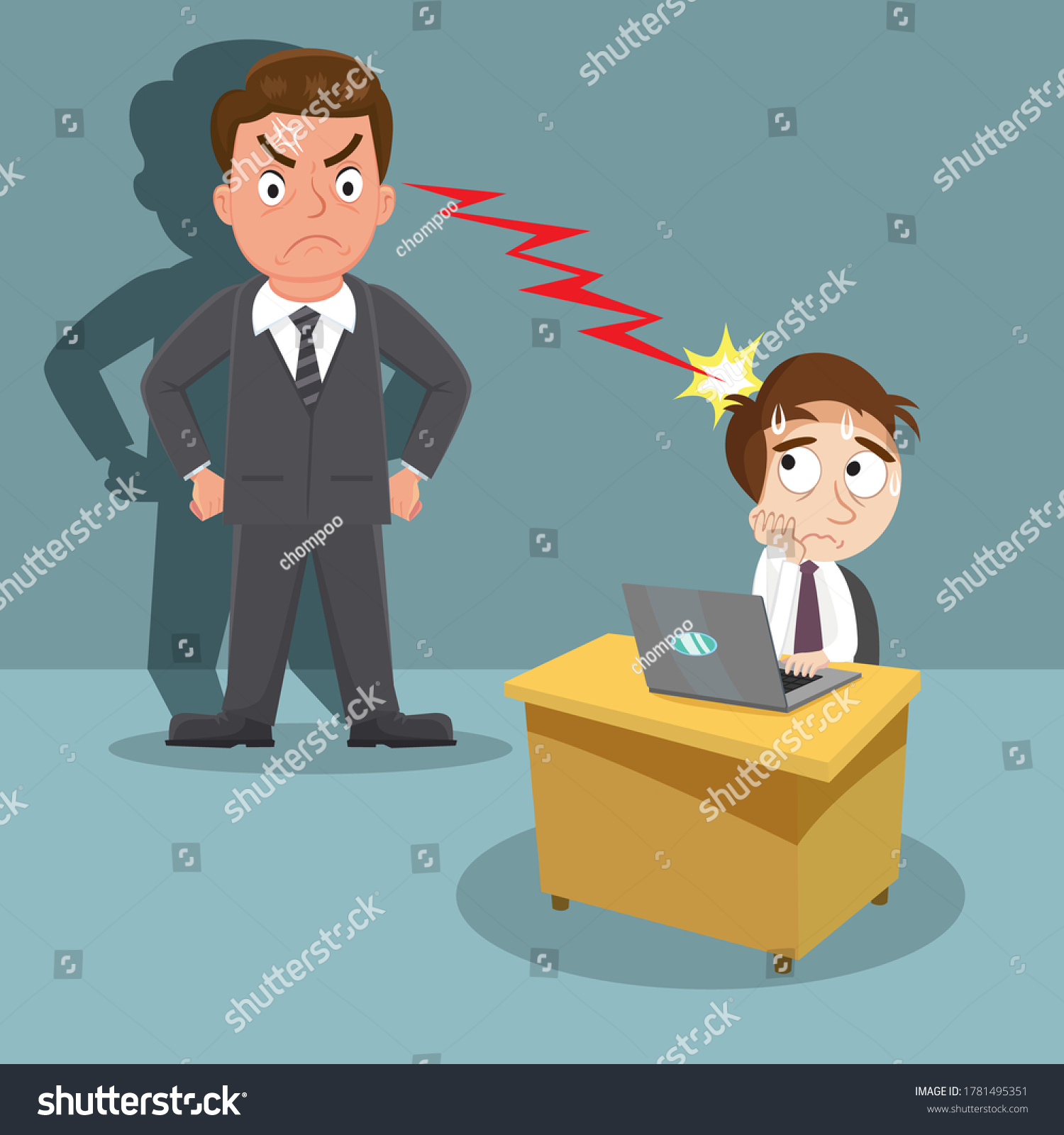 Angry Boss Unhappy Male Employee Illustration Stock Vector (Royalty ...