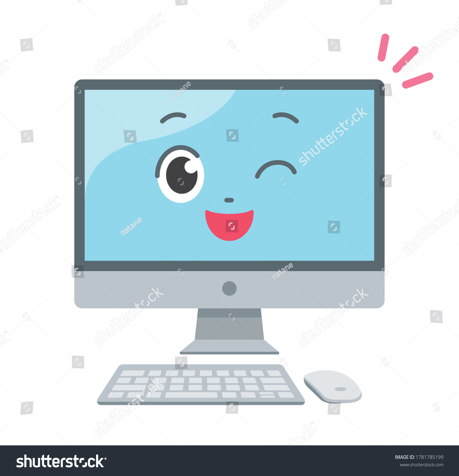 Desktop Computer Character Facing Front Illustration Stock Vector ...