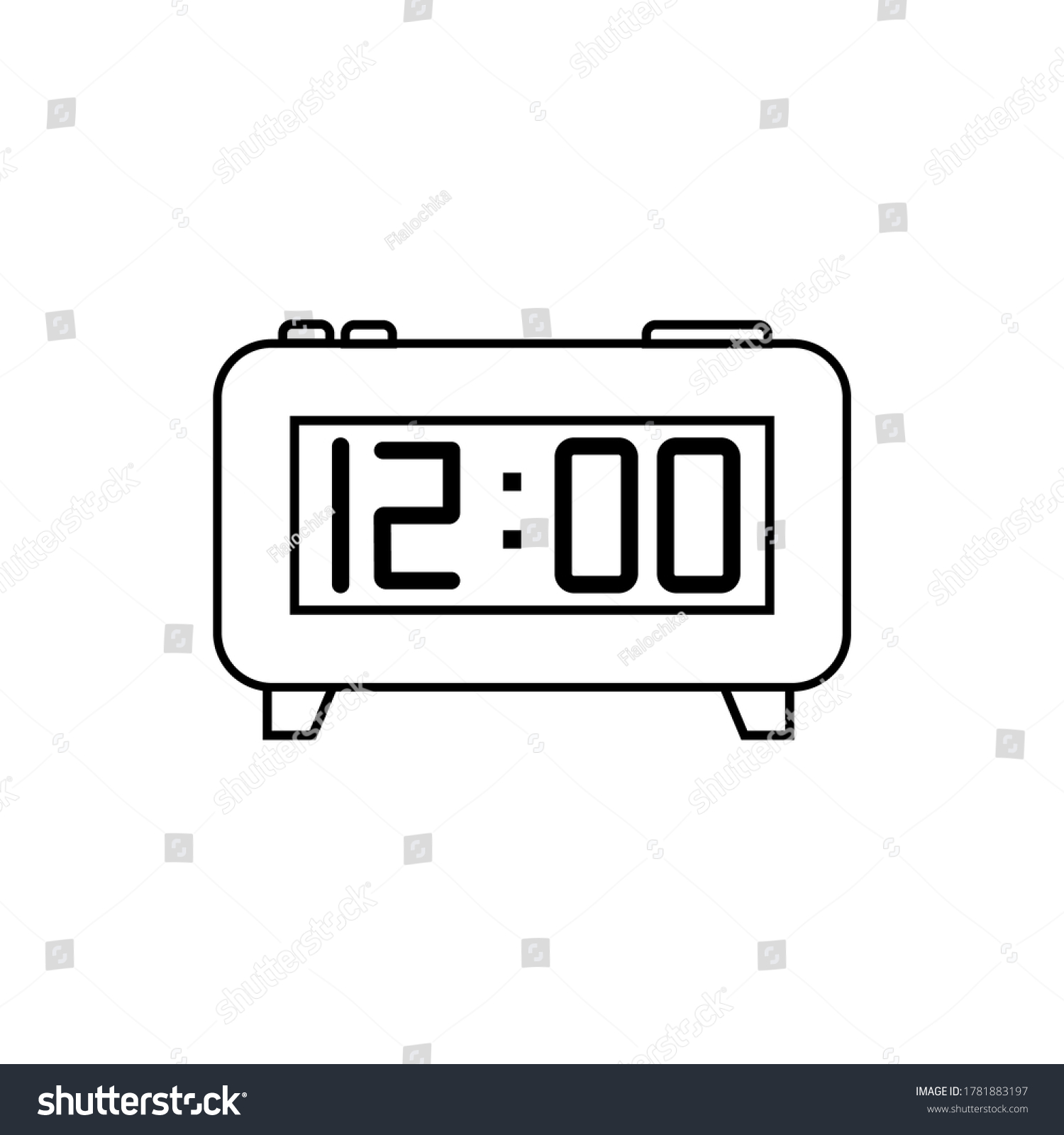 Electronic Clock Illustration Black Outline White Stock Vector (Royalty ...