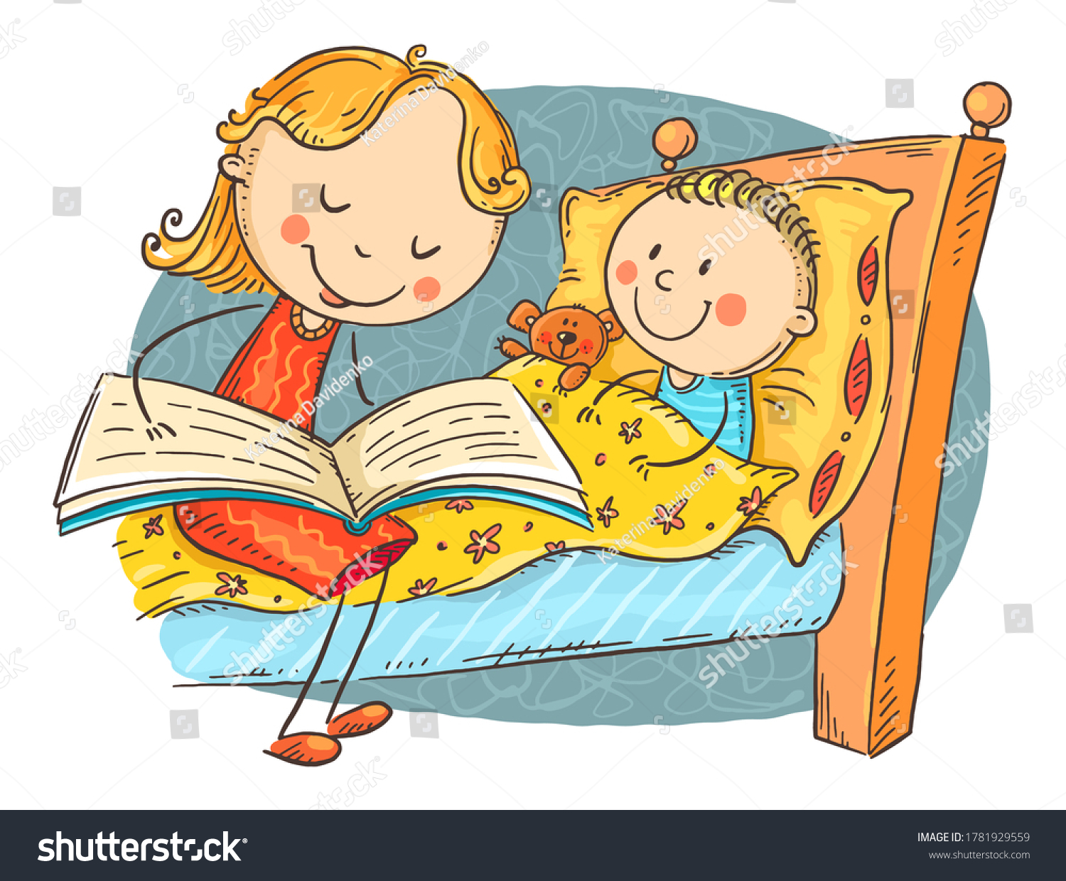 Bedtime Story Mother Reading Child Cartoon Stock Vector (Royalty Free ...