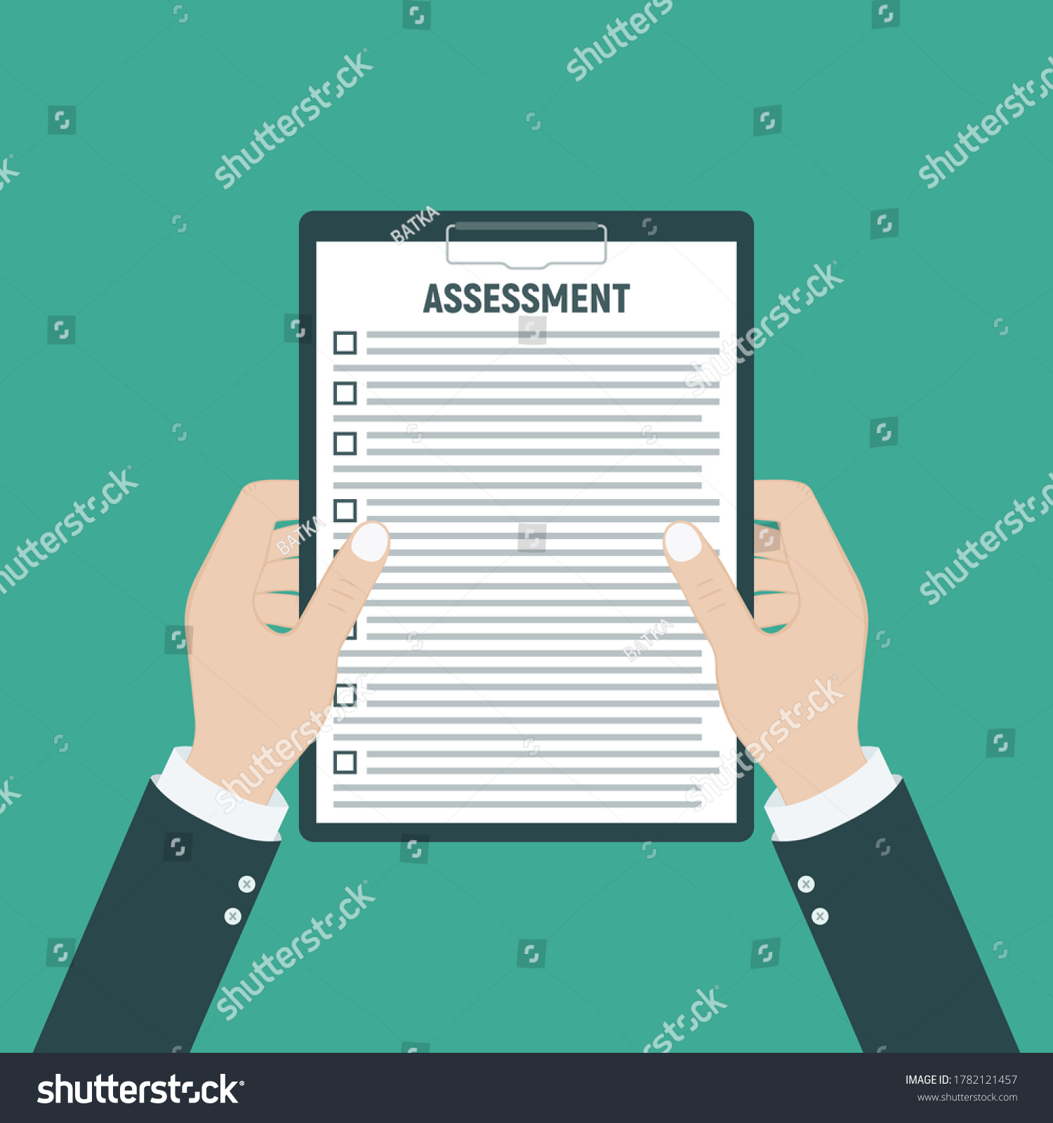 Man Hands Holding Clipboard Checklist Assessment Stock Vector (Royalty ...