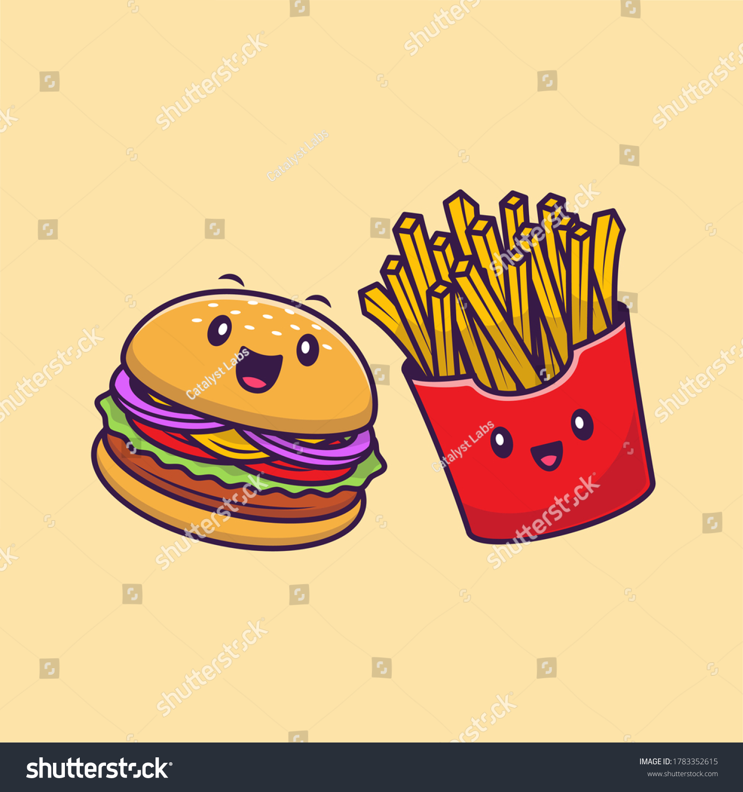 Cute Burger French Fries Cartoon Vector Stock Vector (Royalty Free ...