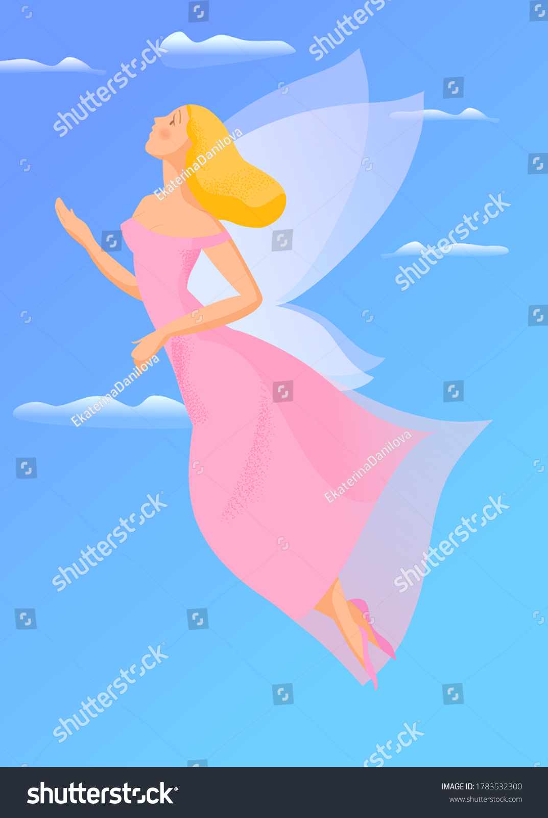 Hand Drawn Illustration Flying Girl Wings Stock Vector (Royalty Free ...