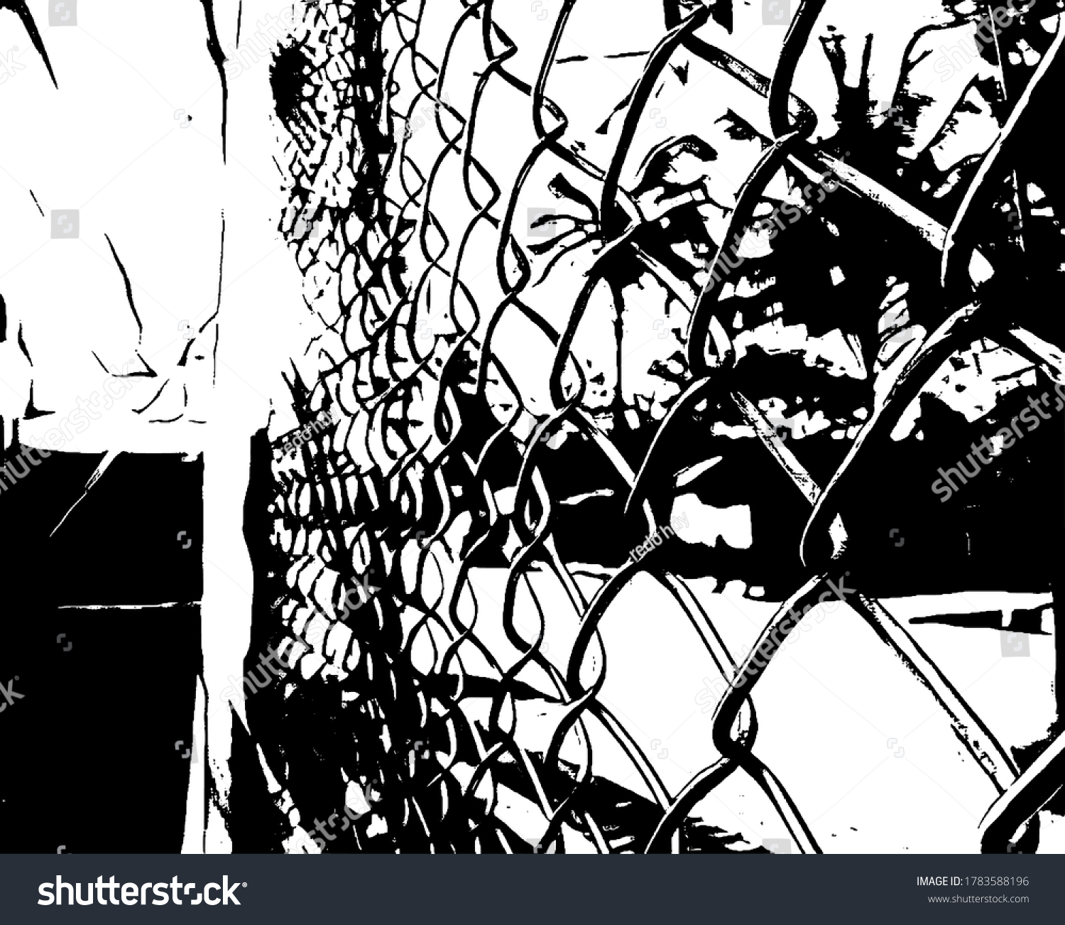 Black White Illustration Chain Link Fence Stock Vector Royalty Free Shutterstock