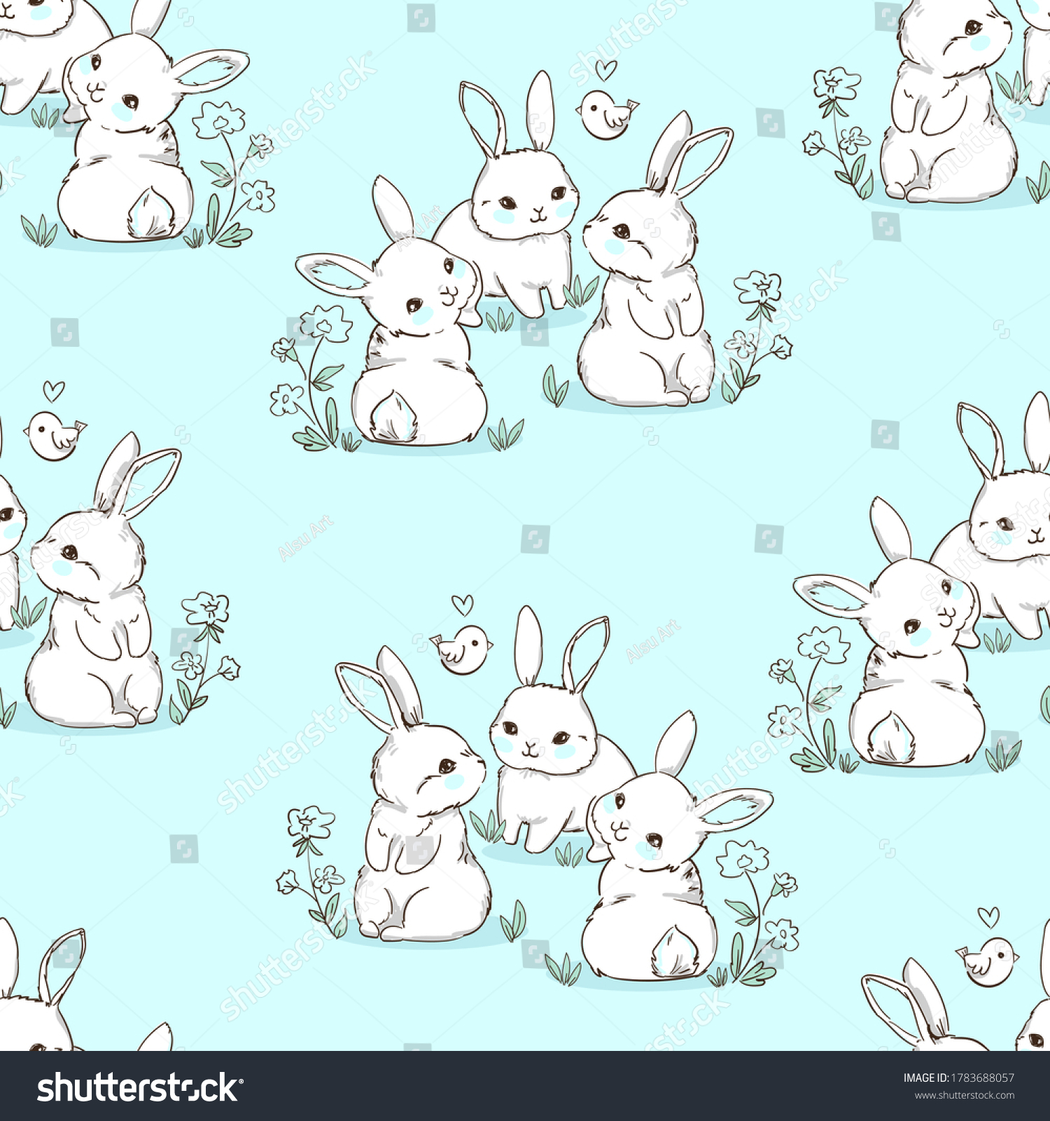 Seamless Pattern Rabbit Beautiful Decorative Bunny Stock Vector ...