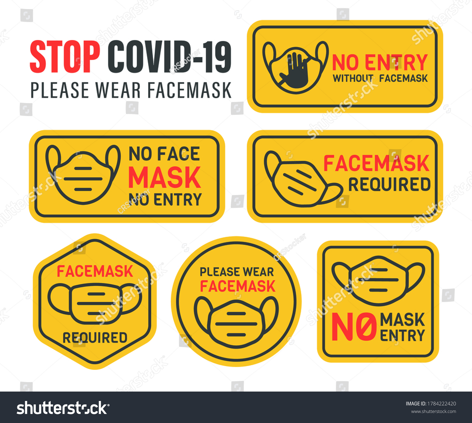 No Mask No Entry Warning Sign Stock Vector (Royalty Free) 1784222420