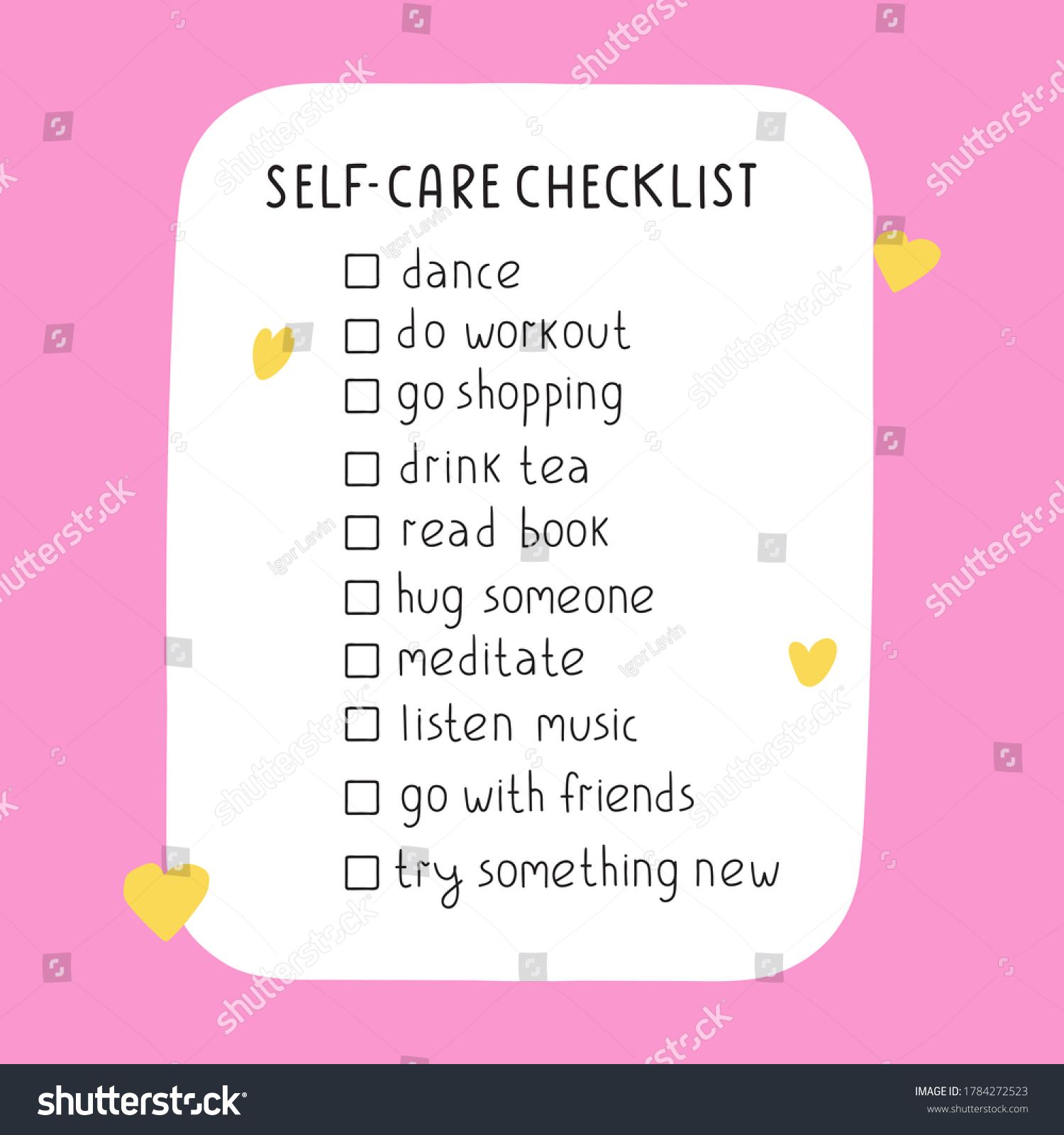 Hand Drawn Illustration Selfcare Checklist On Stock Vector (Royalty ...