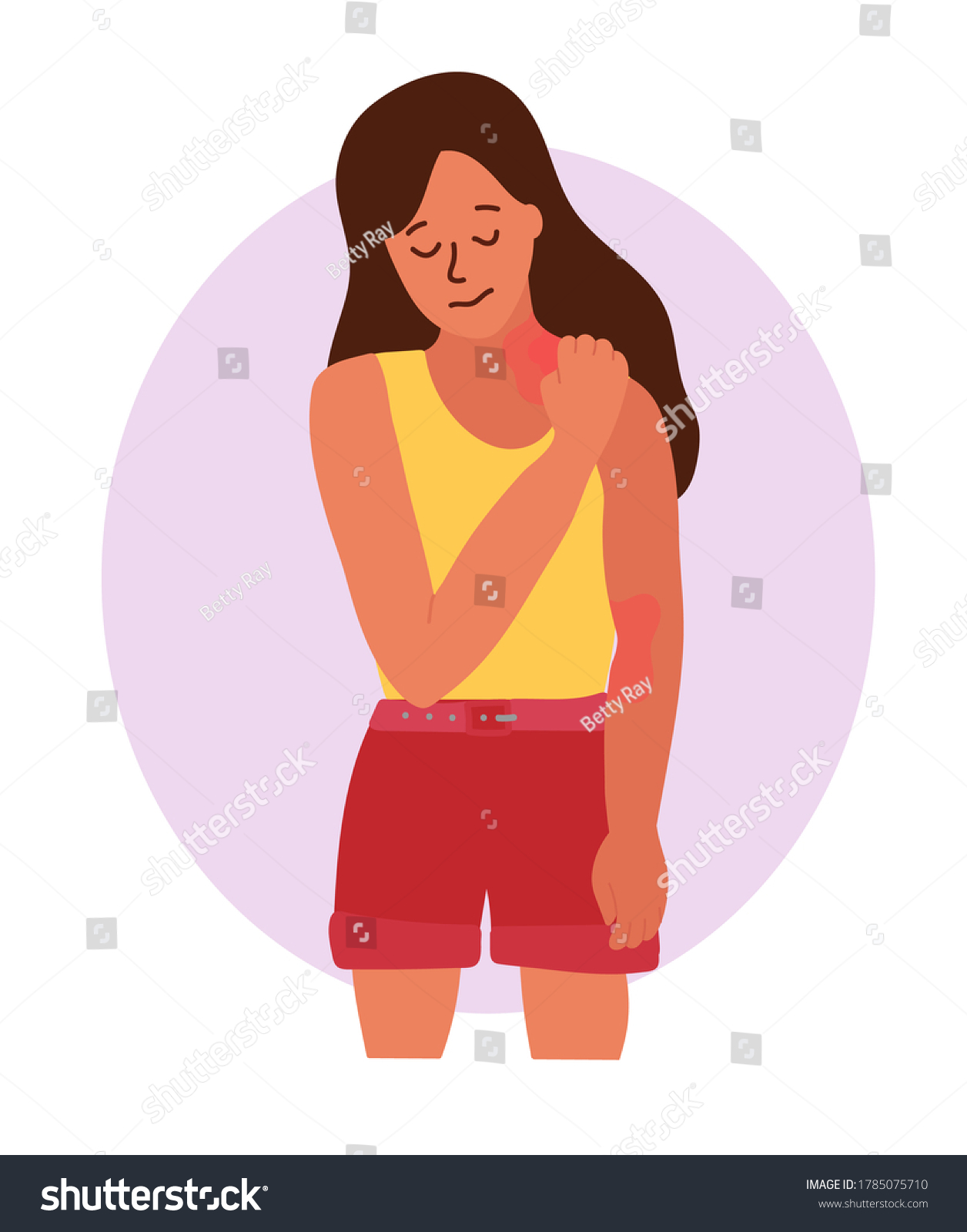 Sad Girl Brown Hair Scratches Skin Stock Vector (Royalty Free ...