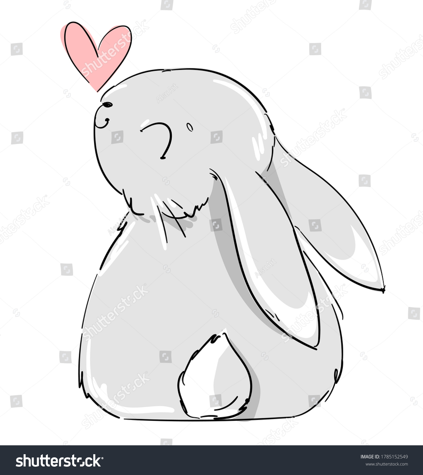 Hand Drawn Cute Bunny Heart Isolated Stock Vector (Royalty Free ...