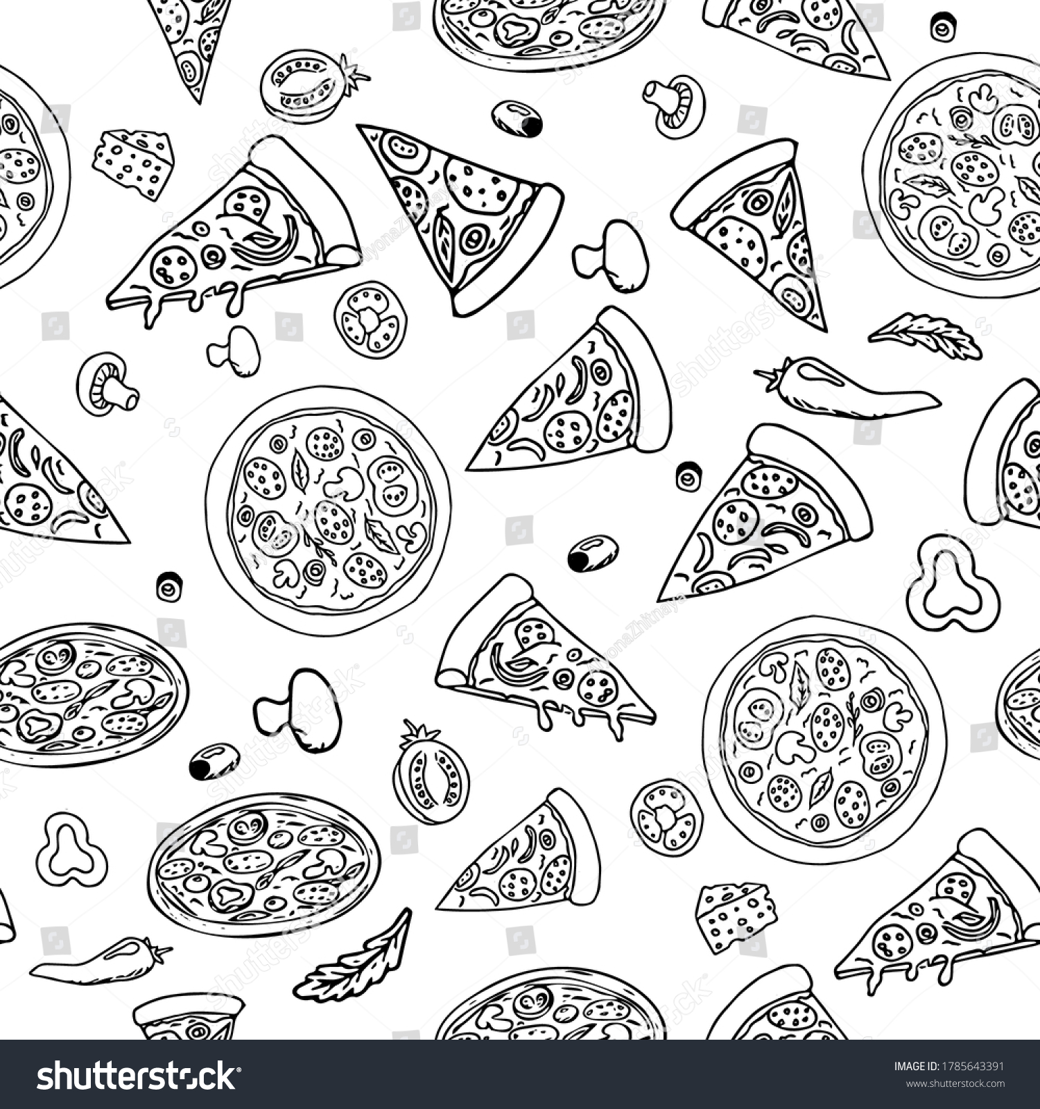 Pizza Different Design Seamless Pattern Hand Stock Vector (Royalty Free ...