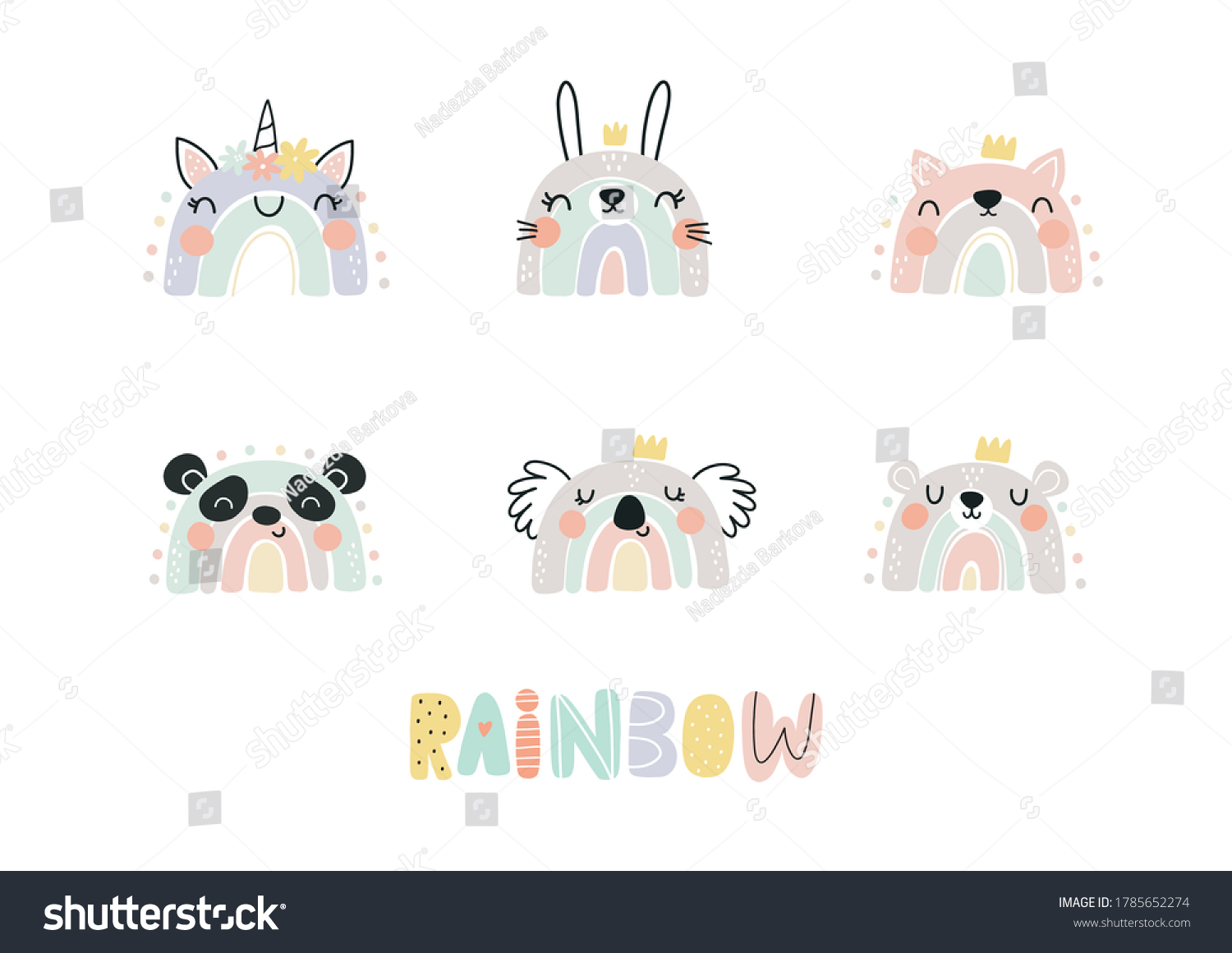 Cute Cartoon Rainbow Unicorn Fun Print Stock Vector (Royalty Free ...