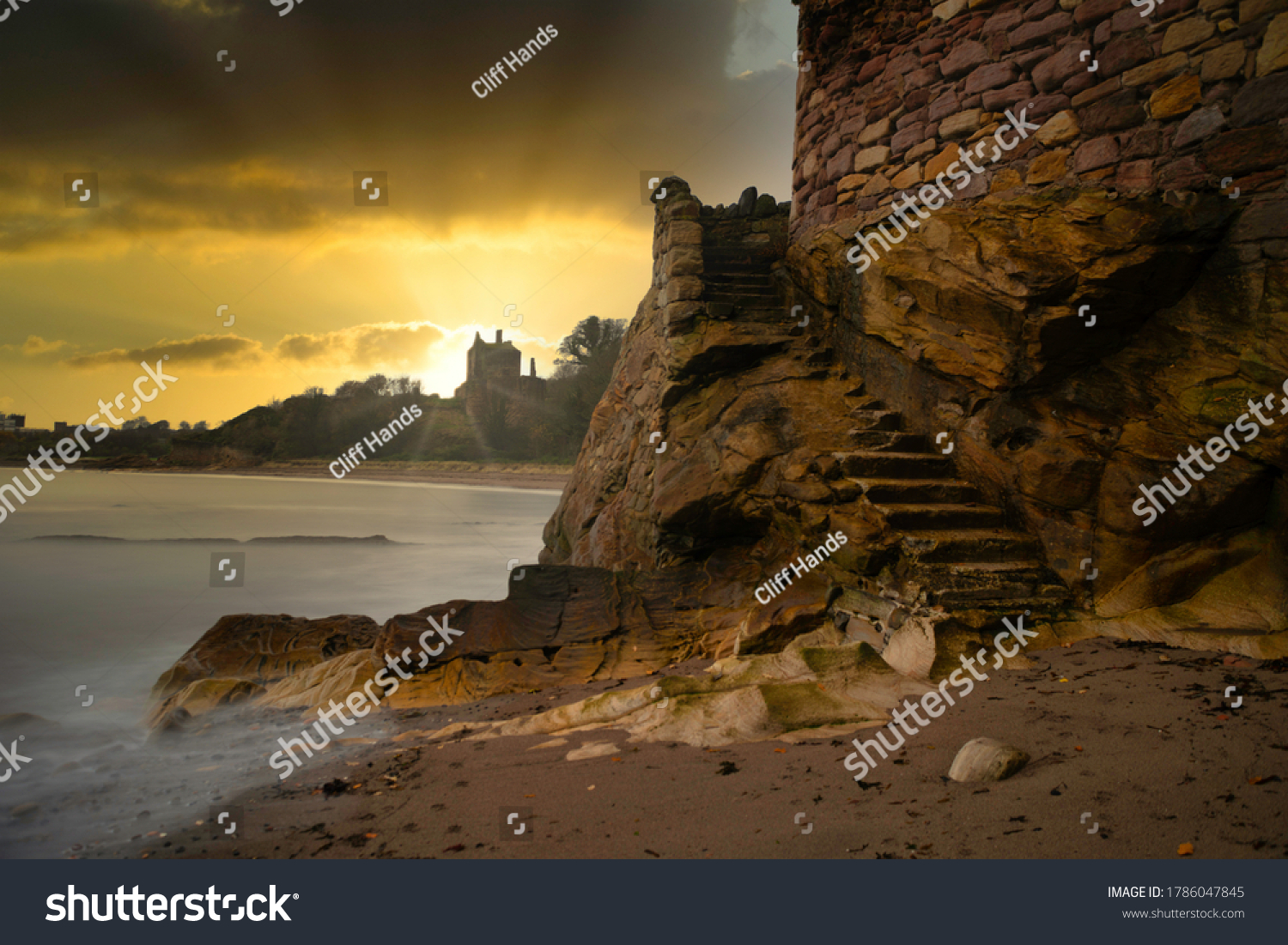 Sunset Silhouette Ravenscraig Castle Kirkcaldy Fife Stock Photo ...