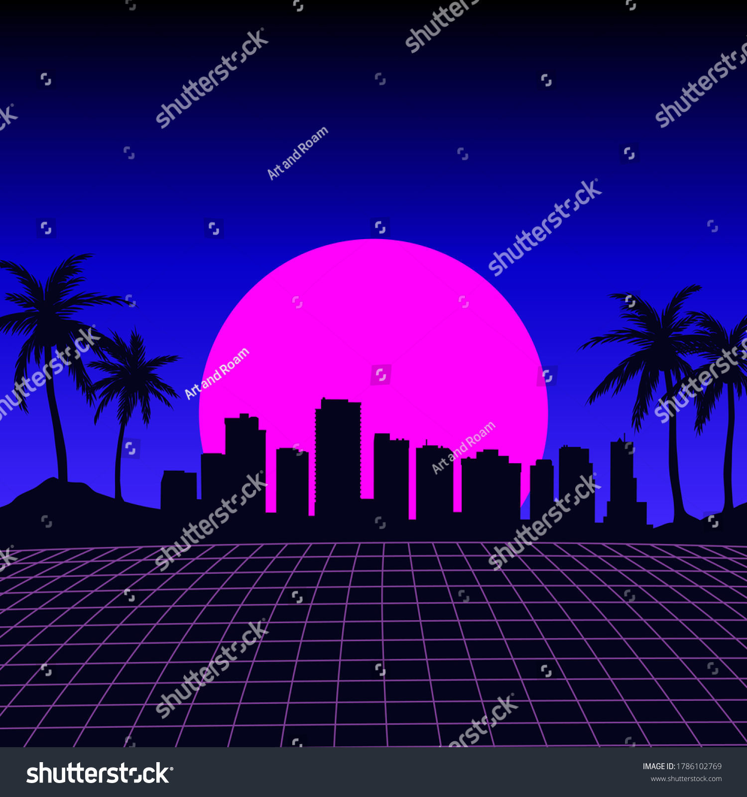 Night City Skyline Vector Retro Illustration Stock Vector (Royalty Free ...