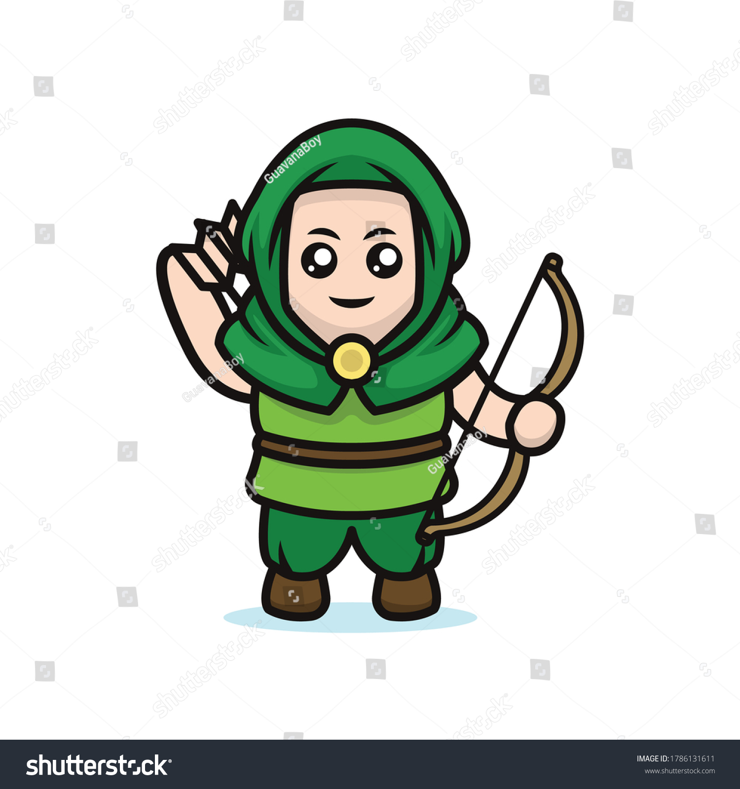 Cute Kawaii Archer Mascot Design Illustration Stock Vector Royalty Free Shutterstock