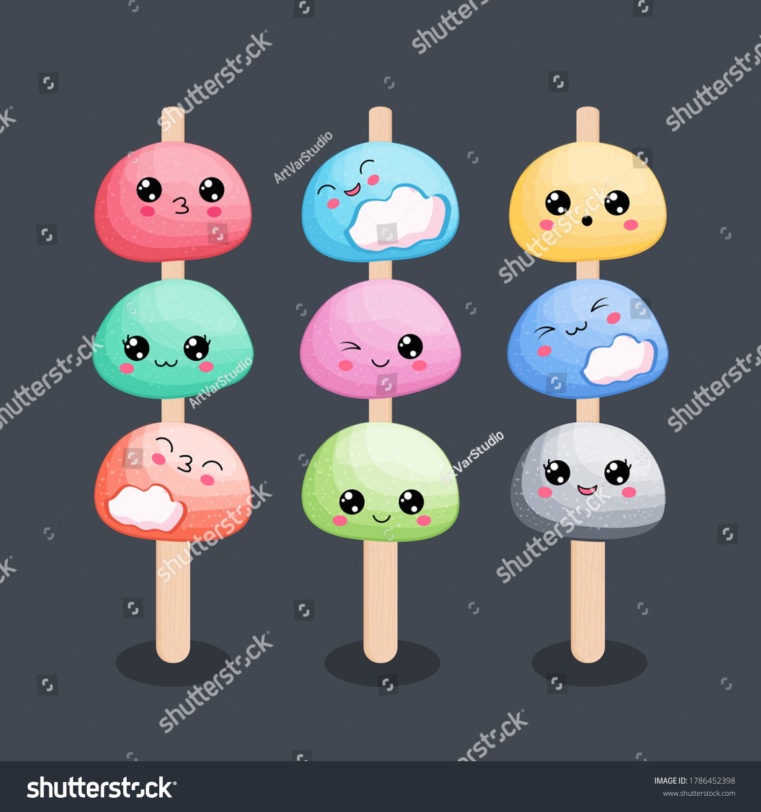 Set Mochi Desserts On Sticks Different Stock Vector (Royalty Free ...