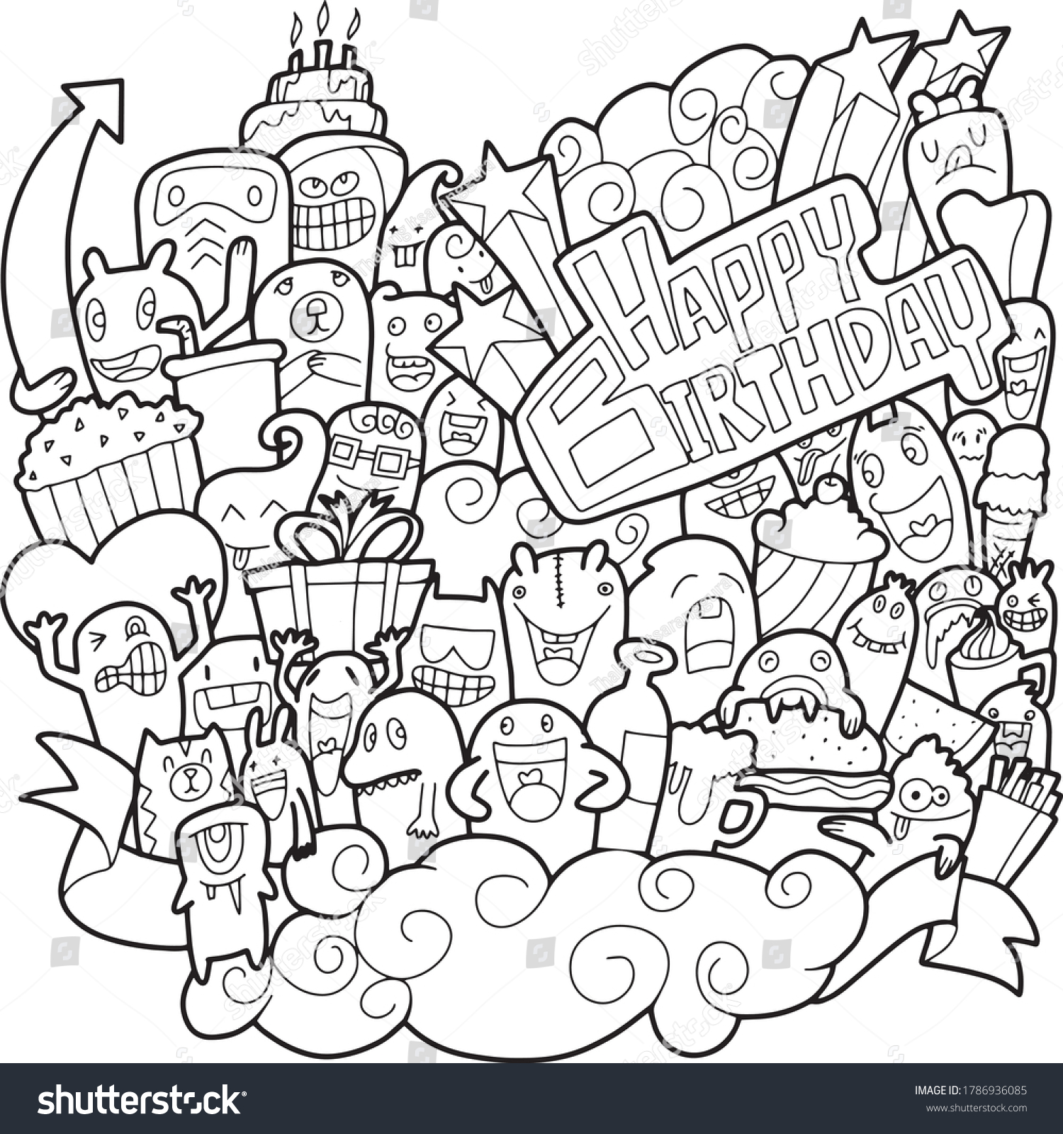 Many Monsters Various Colors Doodle Come Stock Vector (Royalty Free ...