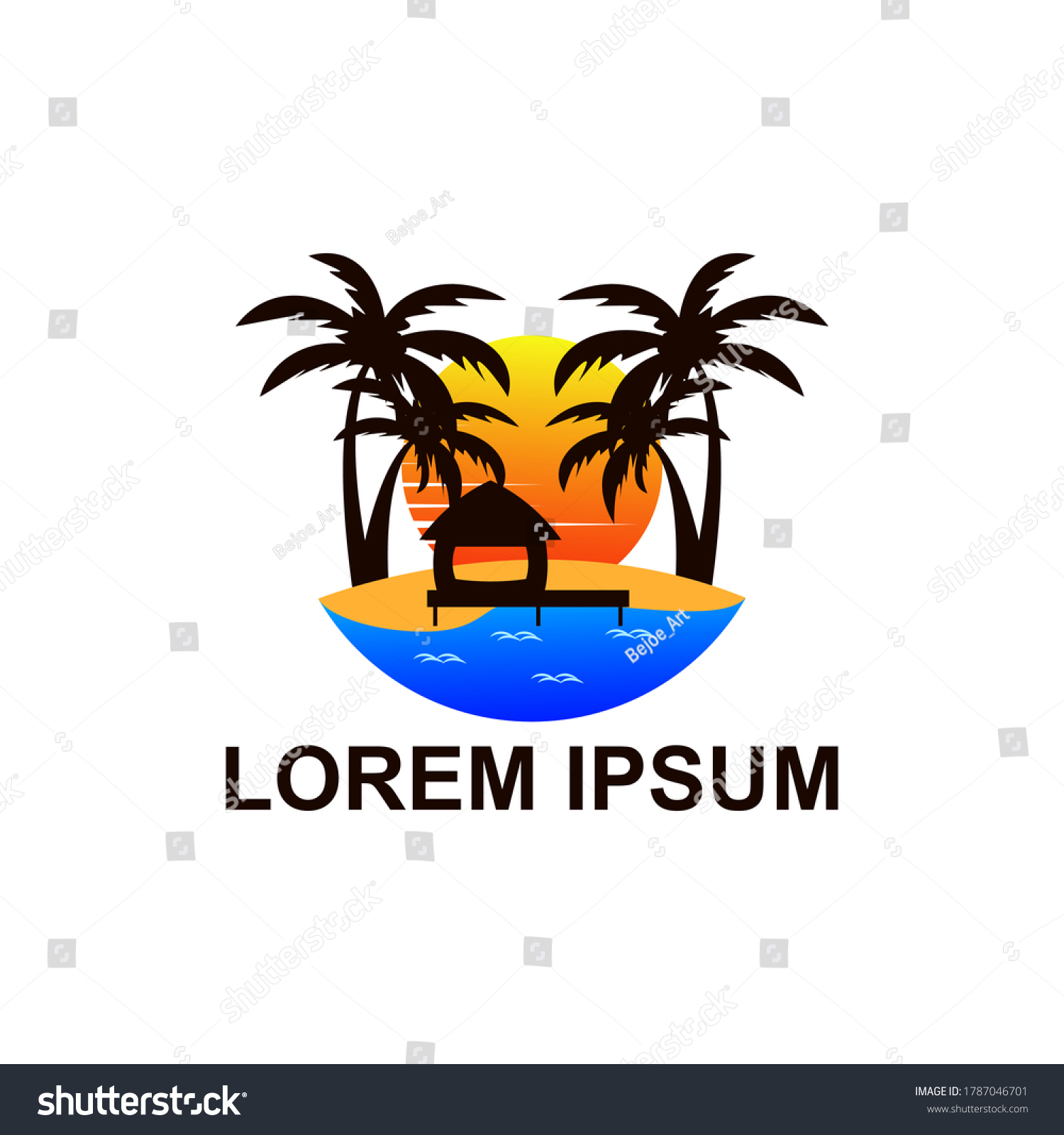 Beach Resort Summer Palm Tree Sun Stock Vector (Royalty Free ...